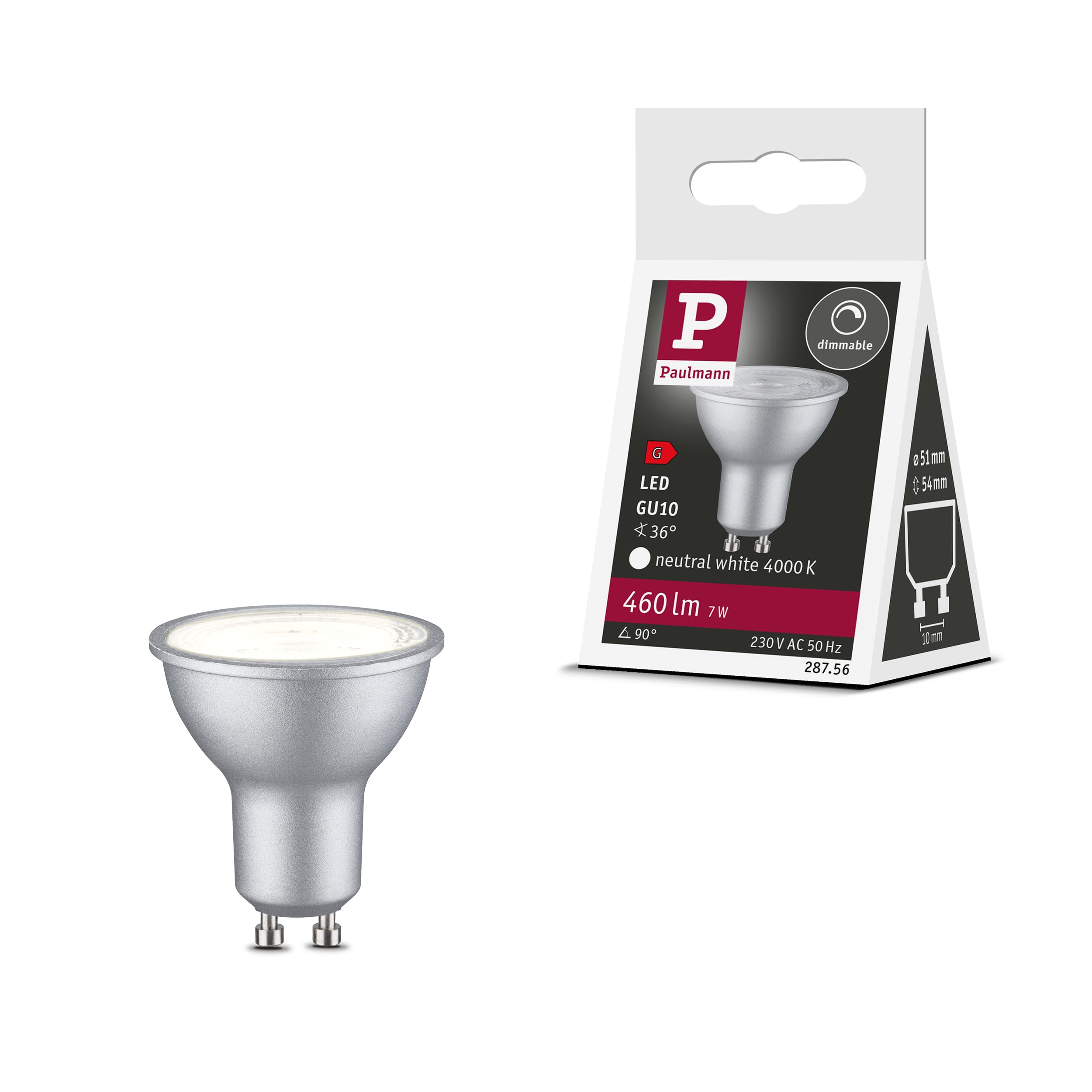 Paulmann 28756 LED lamp Reflector 7 watts dimmable lamp Chrome matt efficient Light Neutral White 4000 K GU10