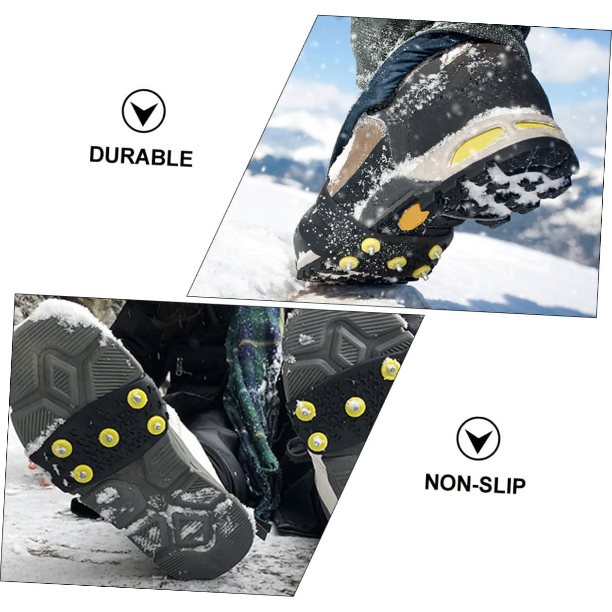 NOLITOY Pinzas para Hielo Antideslizantes para Zapatos, Crampones TPE, 5 Púas Amarillas, 2 Pares, para Niños, Uso en Nieve E Invierno, Cubiertas Resistentes y Portátiles para Senderismo