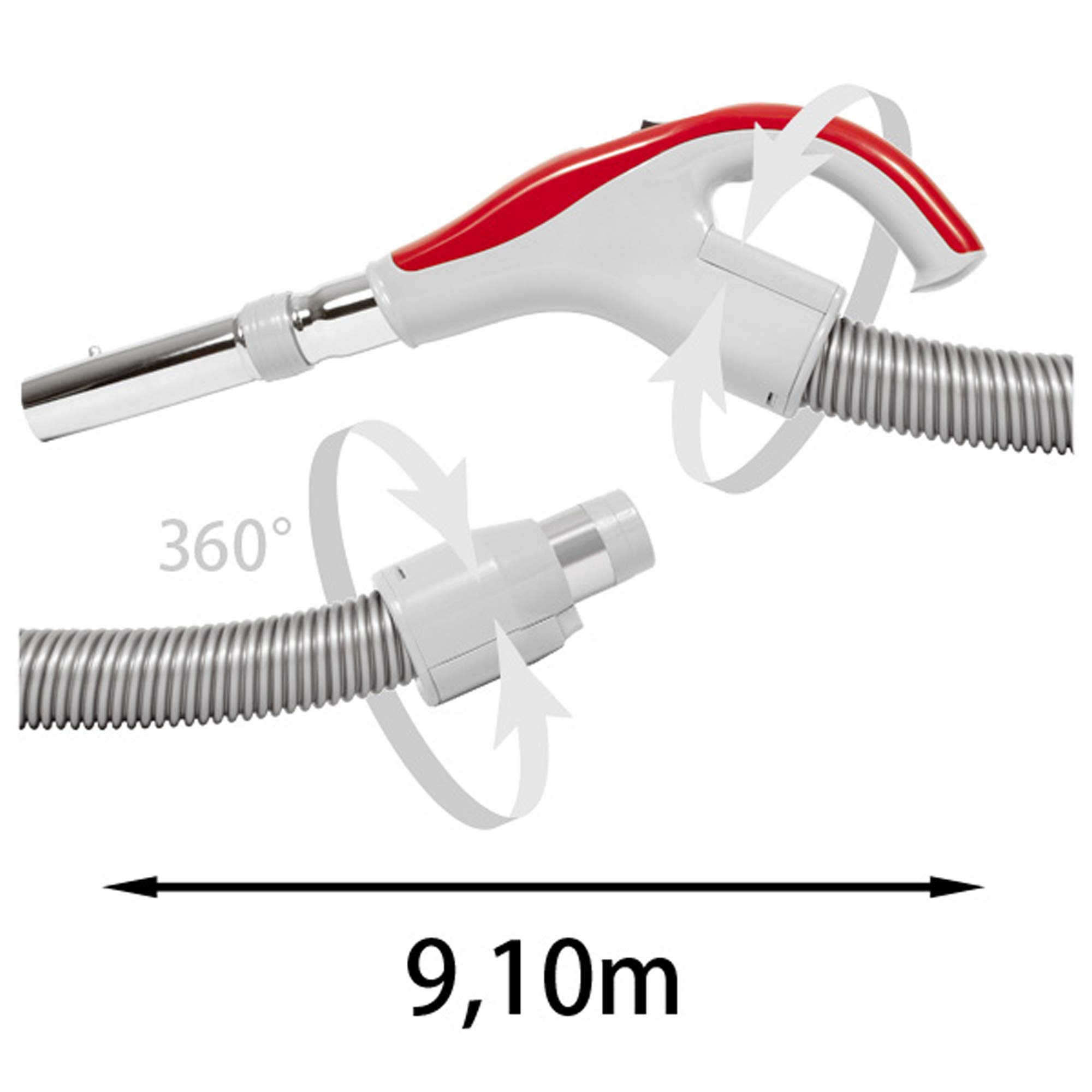 Flexible Aspiration Centralisée NADAIR - Boyau Aspirateur Centralisé - ON/OFF à Bouton LOCK - Garantie 2 Ans - Compatible Toutes Marques (9,10 ml), Gris