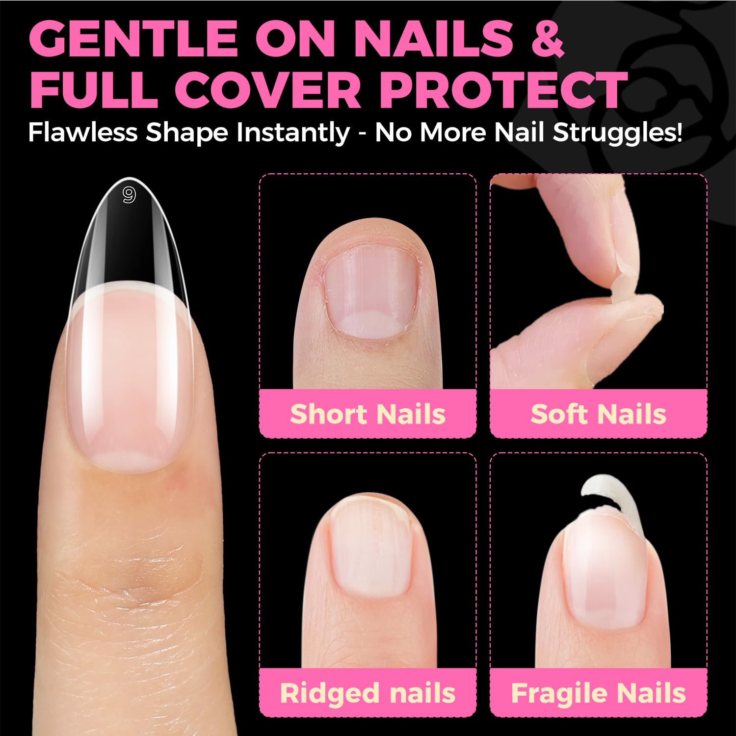 UNA GELLA Mandel Nail Tips, 504 Stück 12 Größen Nageltips für Gelnägel Almond Full Cover Soft Gel Tips für Acrylnägel & DIY Nagelkunst zu Hause