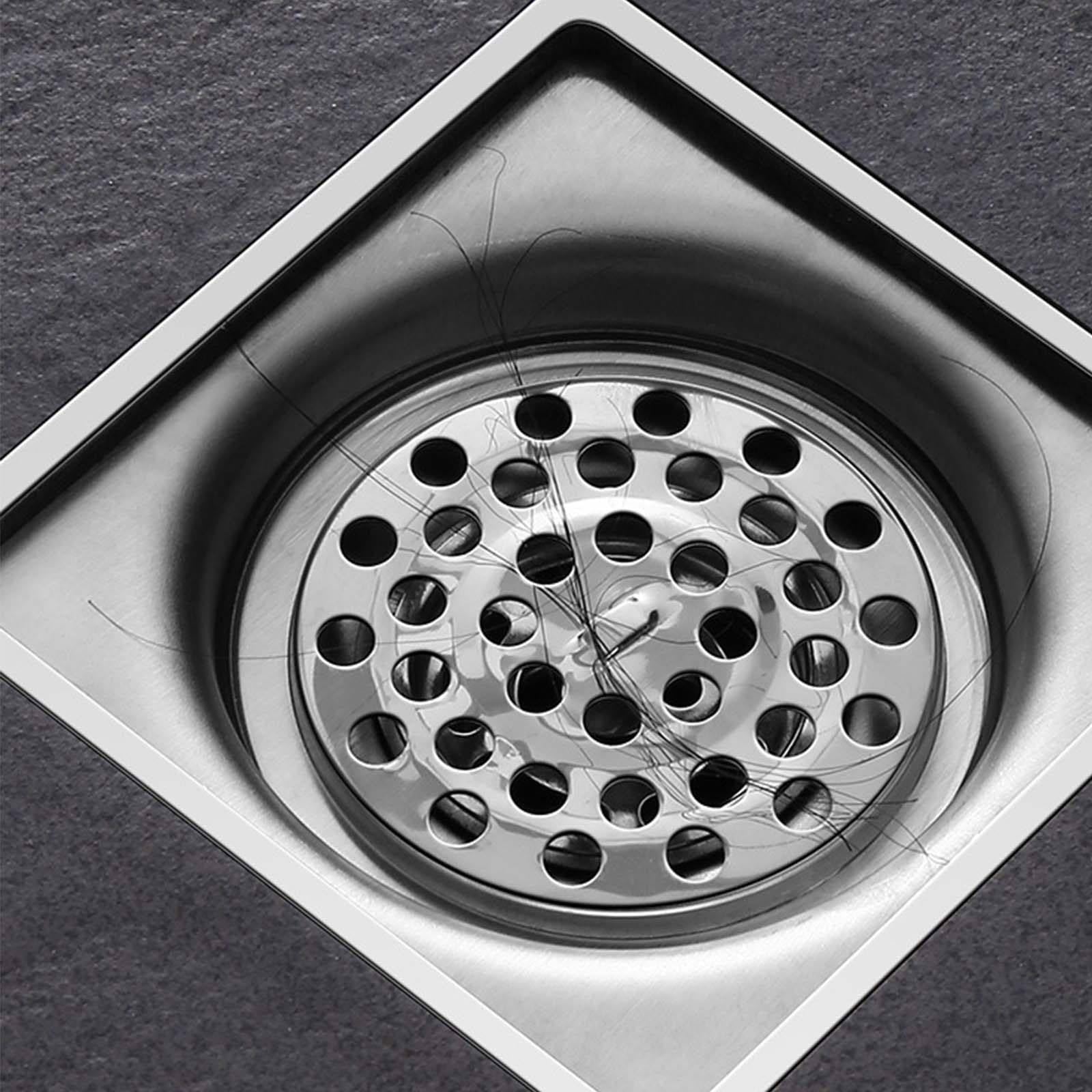 Bonde Douche Acier Inoxydable Siphon Douche Carré Bonde de Douche Amovible Bonde Douche Extra Plate Couleur Brossée Siphon de Sol 100 * 100mm Convient pour Balcon, Salle de Bain, Cuisine