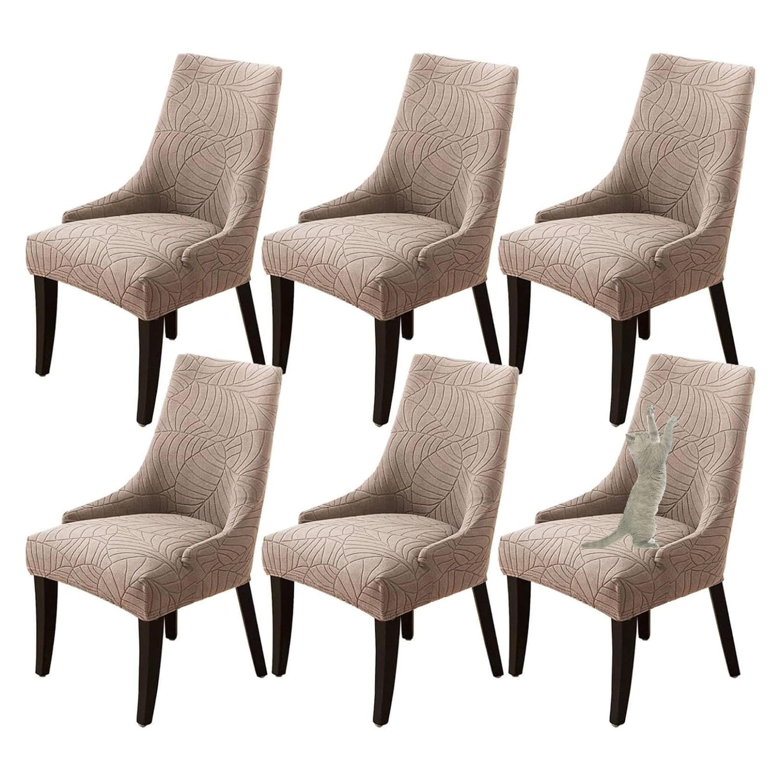 GUYIRT Stretch Wingback Side Chair Slipcover Accent Chair Cover Dining Room Chair with Arms Slipcovers for Banquet Home Decor (khaki,set of 6)