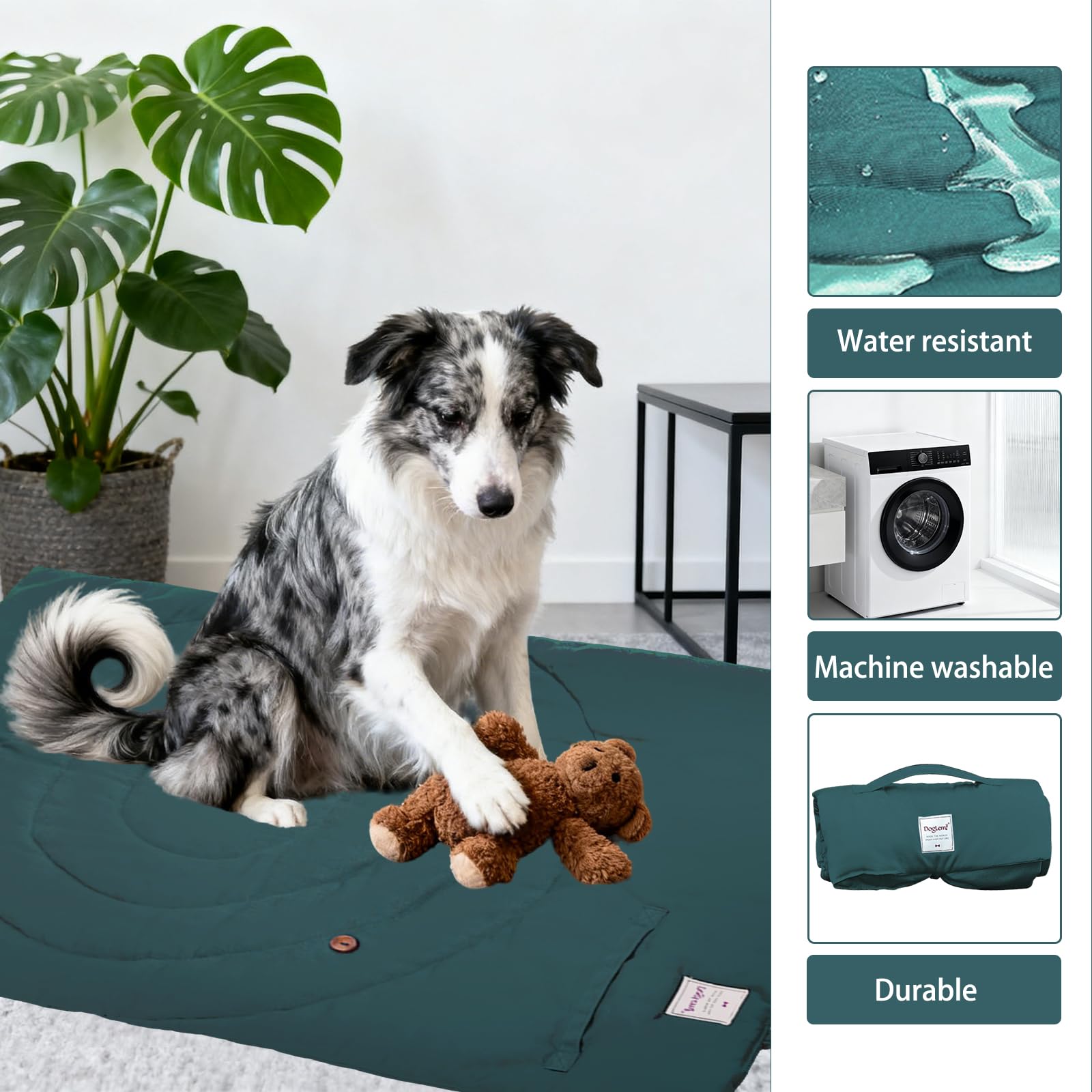 Colchoneta Plegable para Perros, 95 x 65 cm Lavable Impermeable Cama para Perros Grande y Mediana Cojín portátil para Perro y Gatos Manta de Viaje para Mascotas Colchón Multifunción (verde)