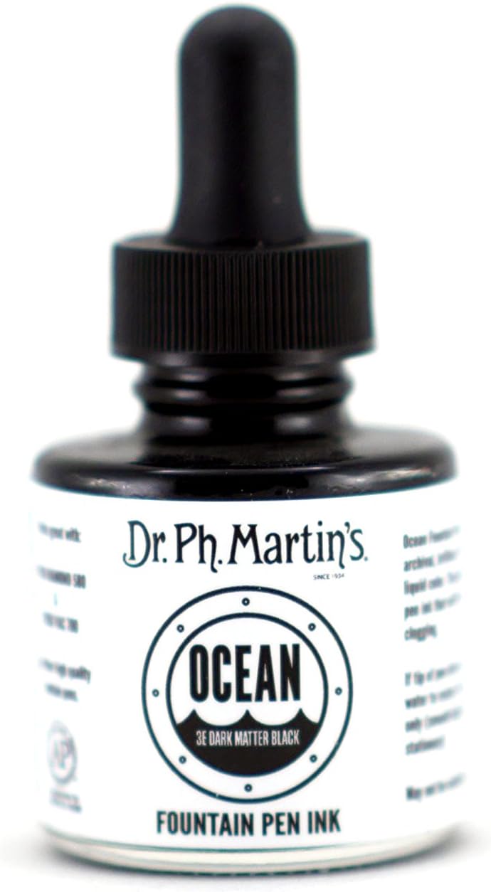 Dr. Ph. Martin's Ocean Fountain Pen (3E) Ink Bottle, 1.0 oz, Dark Matter Black