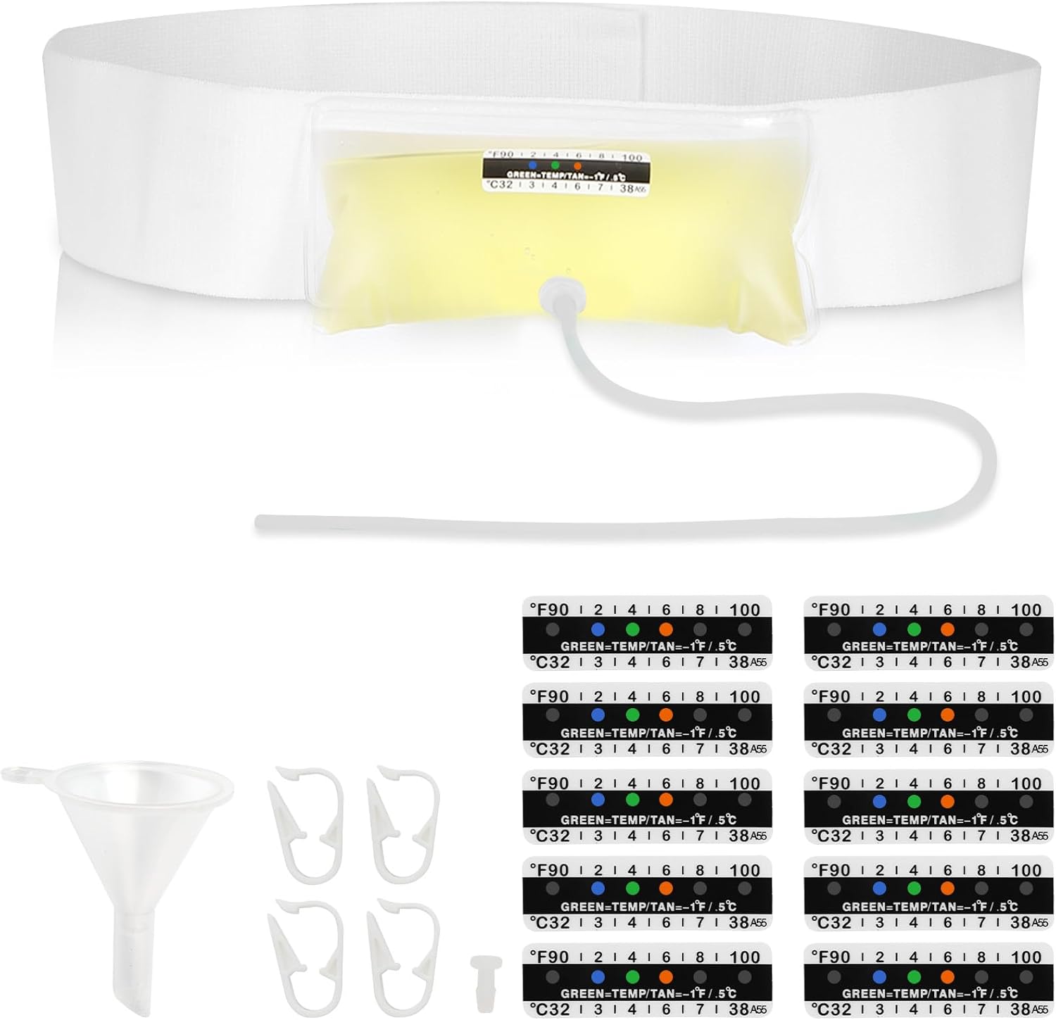 Urine Test Complete Kit – 2 to 4 oz Concealed Sample Bag with Adjustable Belt, Temperature Strips & Funnel, Reusable Storage System for Hospitals,Emergency and Travel