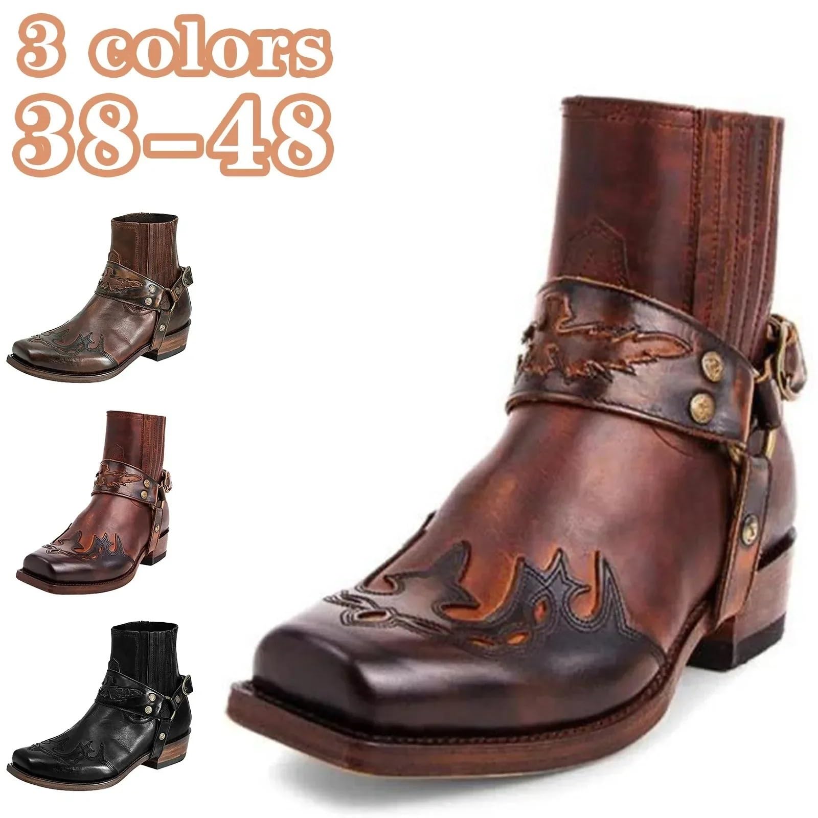 Botas Cowboy Botas de Vaquero del Western for Hombre y Mujer, Zapatos Puntiagudos con diseño Bordado Talla Grande 38-48, Botines for, Botas Cuero Unisex