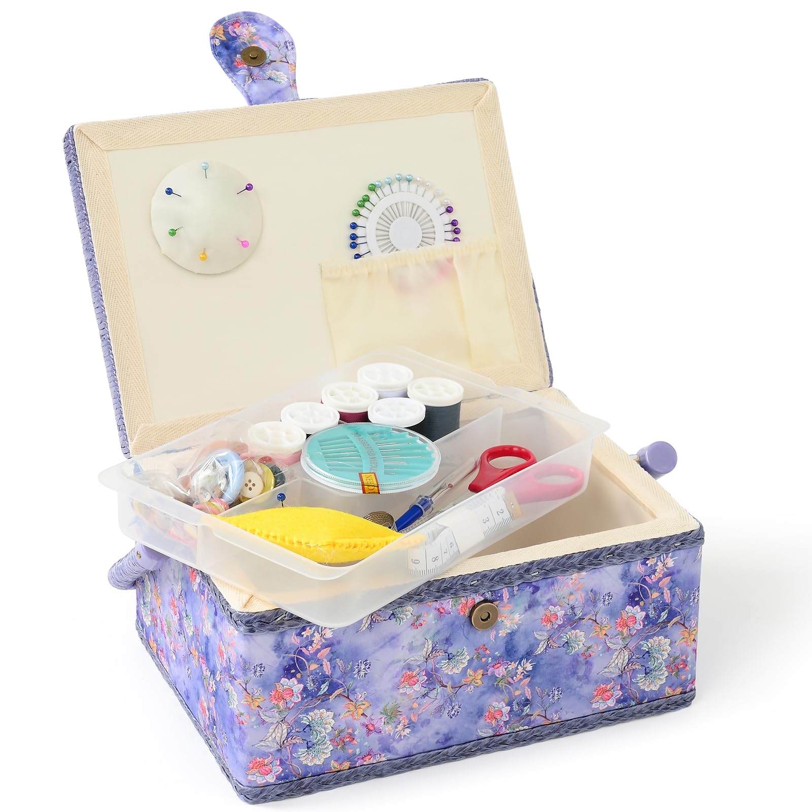 Paniers à couture pour la maison, boîte à couture de taille moyenne pour le rangement et l'organisation, panier à couture avec accessoires, cadeau pour Noël, Thanksgiving, fête des mères