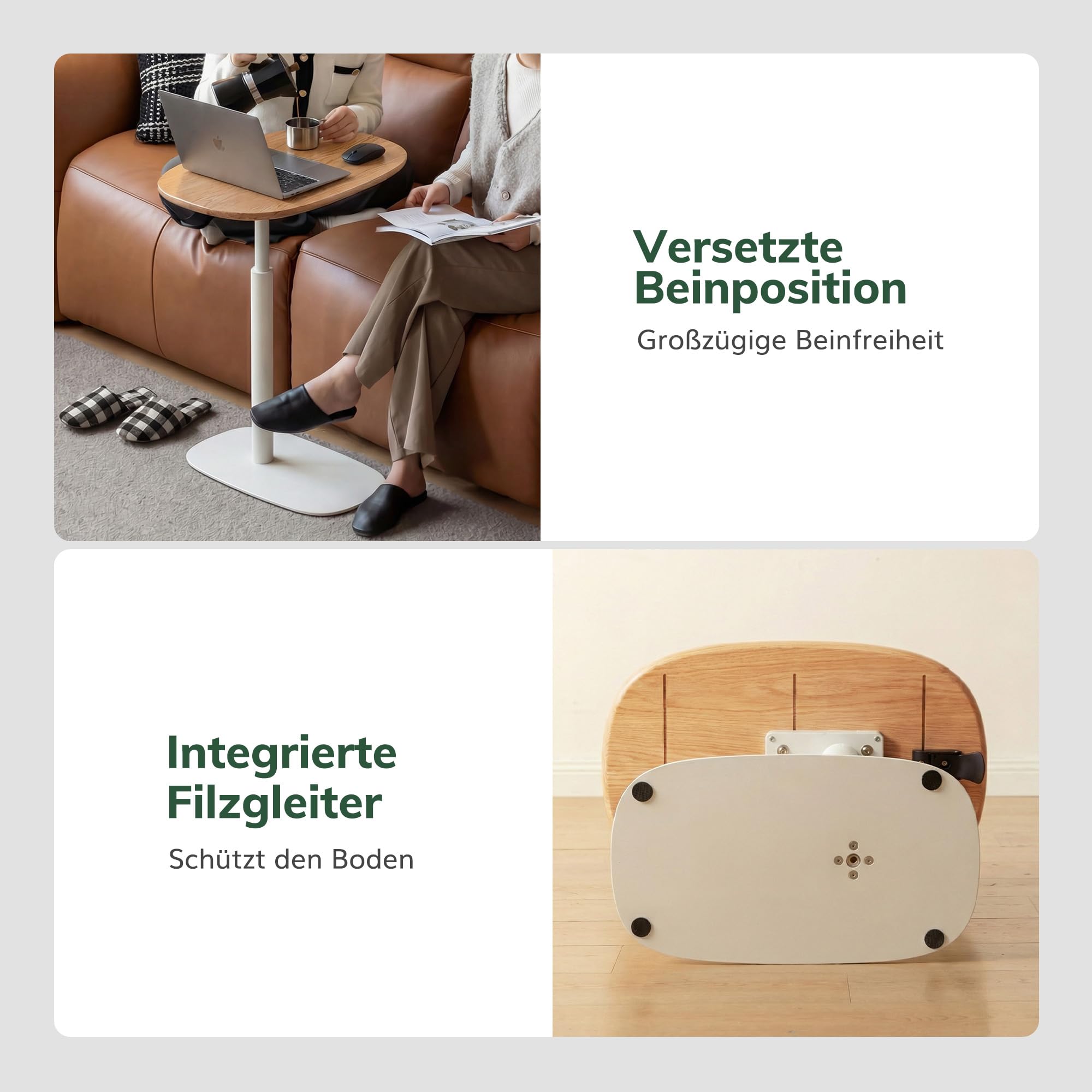 YESWOOD Beistelltisch C-Form höhenverstellbar & 360° drehbar, Couchtisch mit Metallgestell, Sofatisch für Wohnzimmer, Laptoptisch für Schlafzimmer,60 x 40 x 52-78,5 cm, Eiche