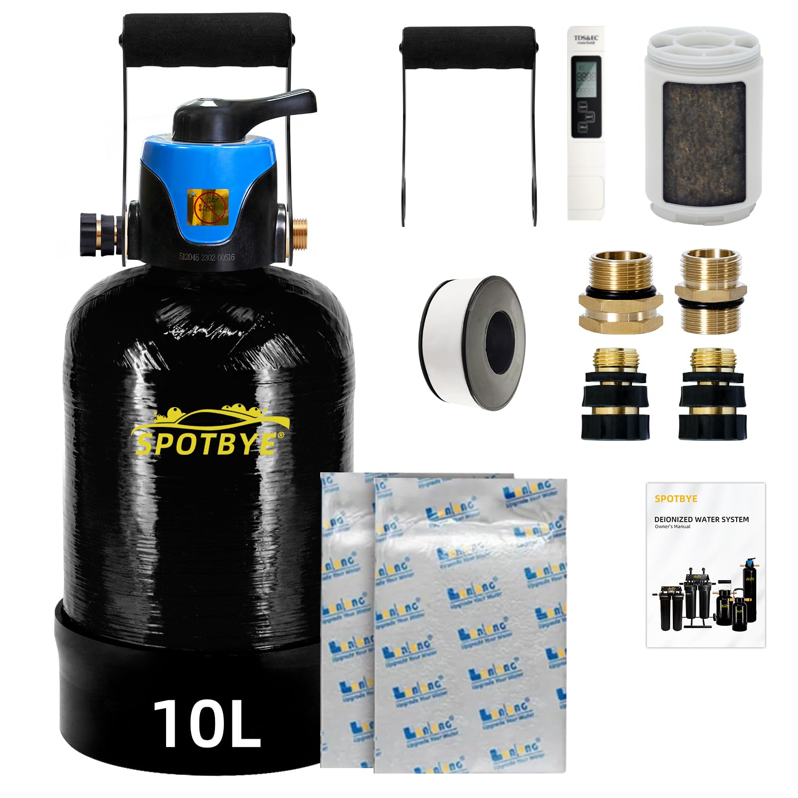 Filterelated Sistema de agua sin manchas para lavado de automóviles, sistema de agua desionizada, sistema de filtro de agua DI de resina de 10 litros con prefiltro y derivación integrados, sistema de