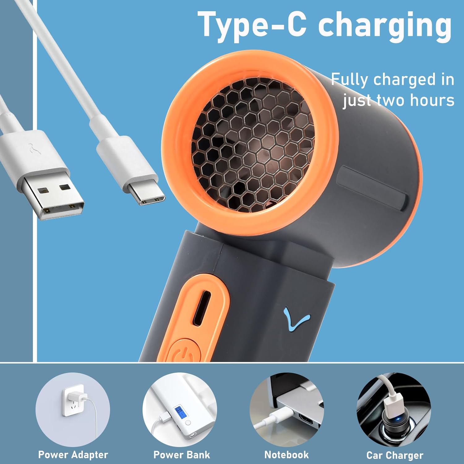 Portable Handheld Turbo Fan Rechargeable - 3000mAh Mini Personal Fan, 20H Max Cooling Time, 5-Speed Wind, Battery Operated Small Pocket Fan for Travel, Outdoor, Beach Vacation, Office & Camping
