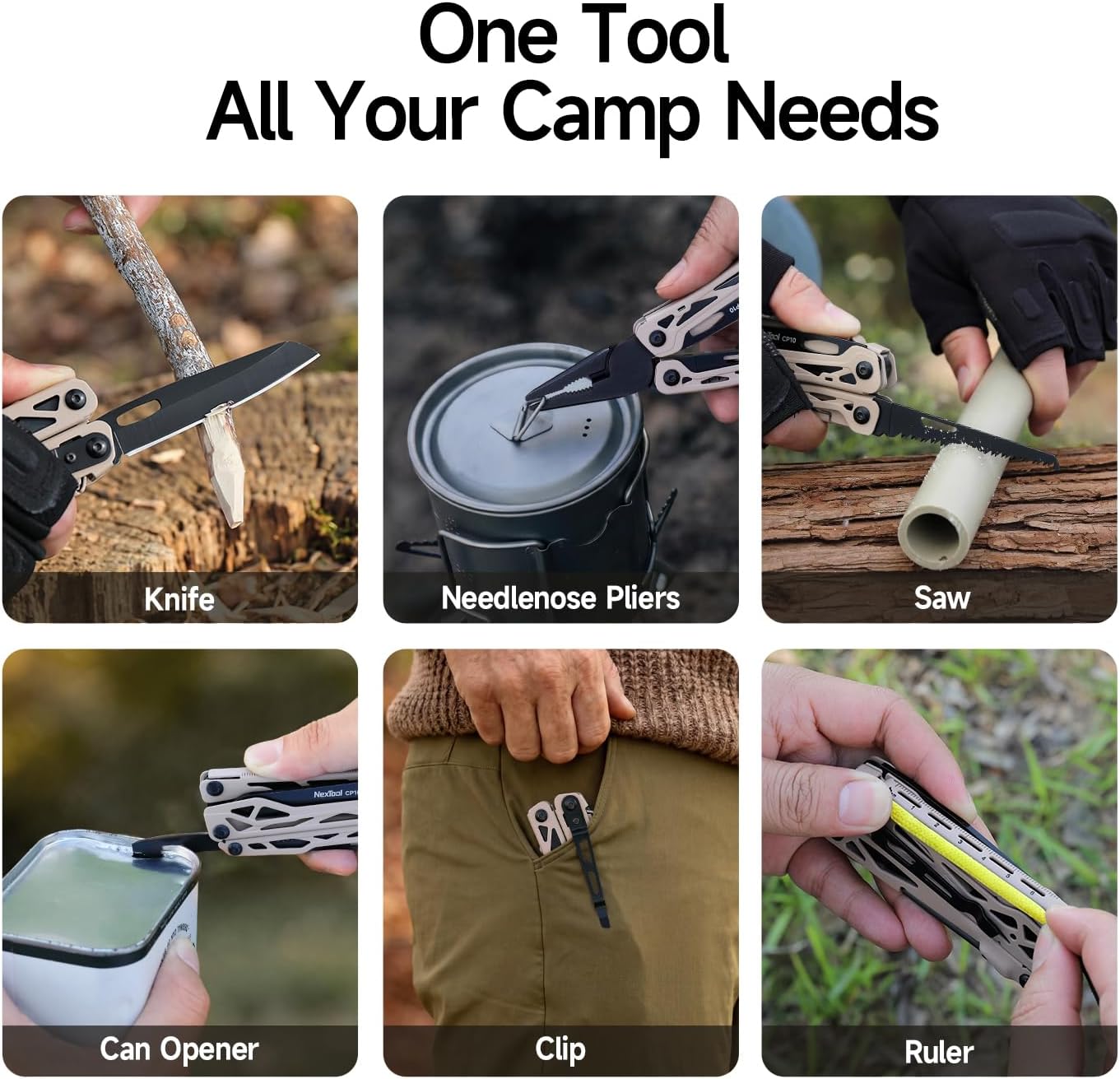NexTool Camper CP10 Multitool，12-in-1 Multi tool with Scissors, Fire Starter, Tent Stake Puller, Locking Knife & Saw – EDC Gear for Outdoor, Hiking, Backpacking，Gifts for Men