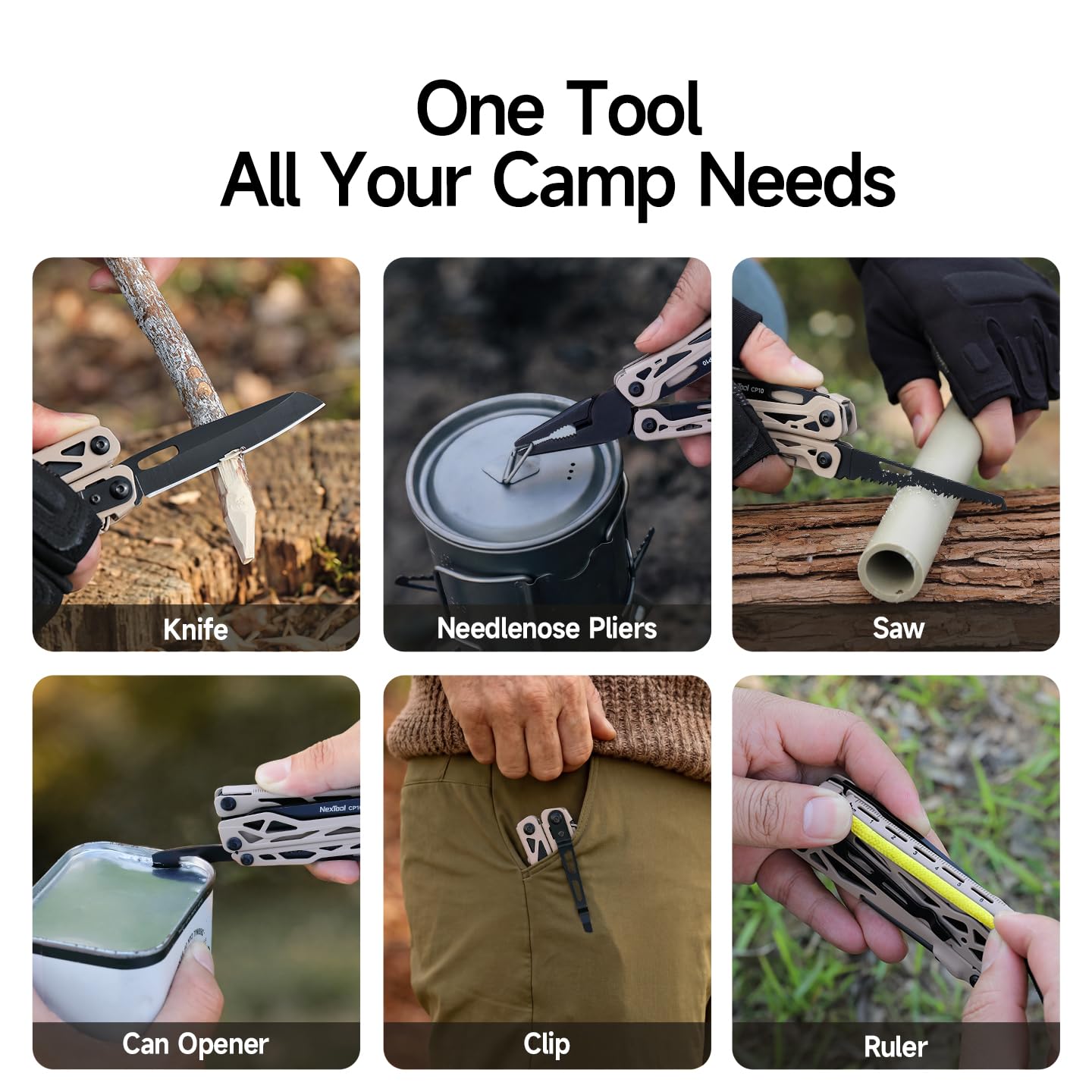 NexTool Camper CP10 Multitool, 12-in-1 Outdoor Multitool mit Schere, Feuerstarter, Zeltnagelzieher, verriegelbarem Messer & Säge, EDC Ausrüstung für Camping, Wandern, Backpacking, Geschenk für Männer
