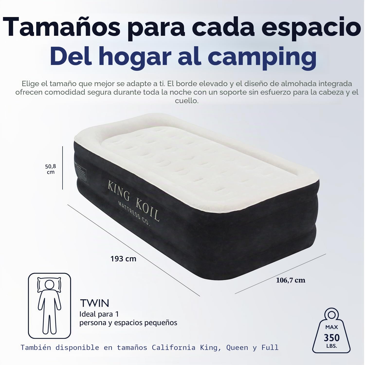 King Koil tamaño Doble de Lujo Mejorada Criado colchón de Aire Inflable Mejor colchón Hinchable con Bomba incorporada - Criado elevada colchón de Aire Quilt Top y la Cama sólo con 1 año de garantía