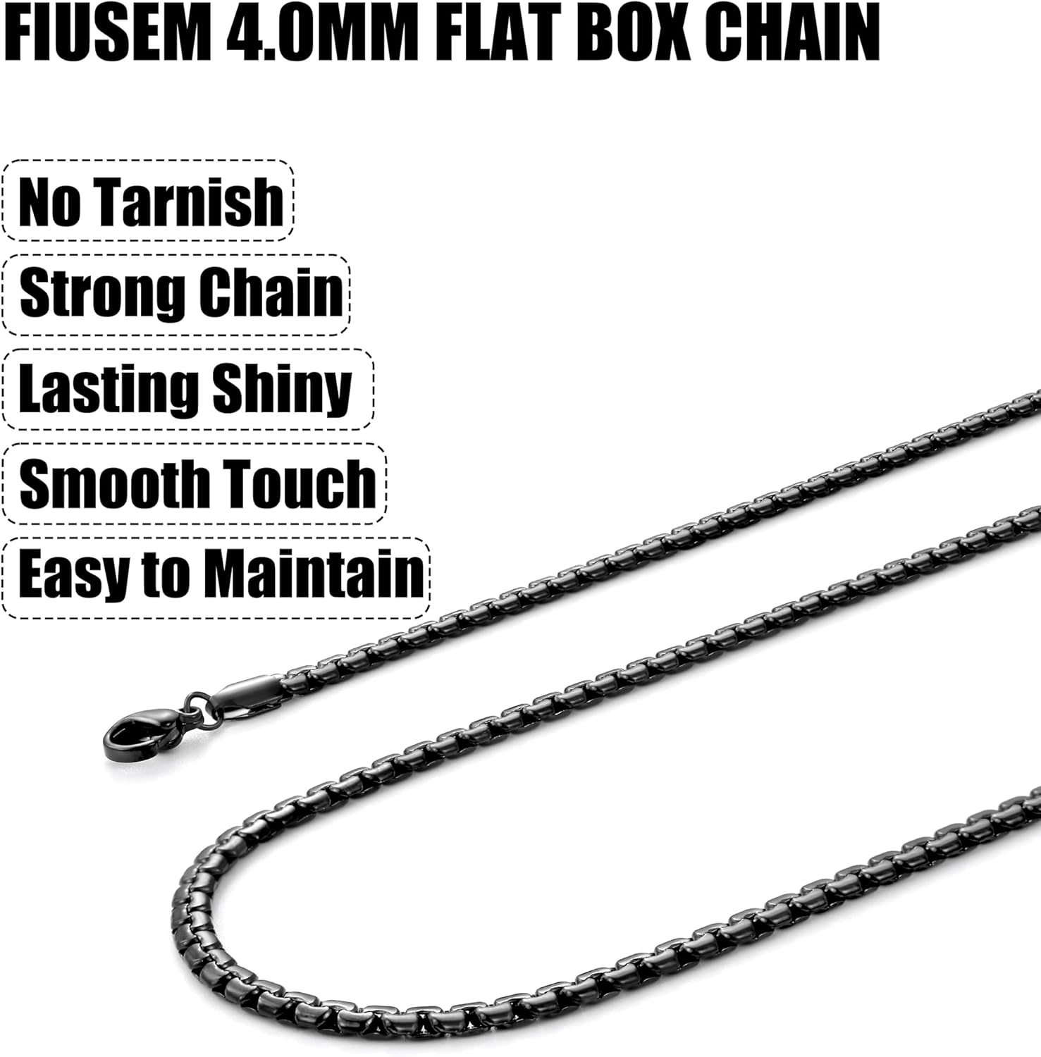 Fiusem Flat Box Chains for Men, 14k Gold Plated/Black Stainless Steel Chain Necklace, 2.5/3/4/4.5/5mm Necklaces for Men and Women 16-28 Inch - Image 4