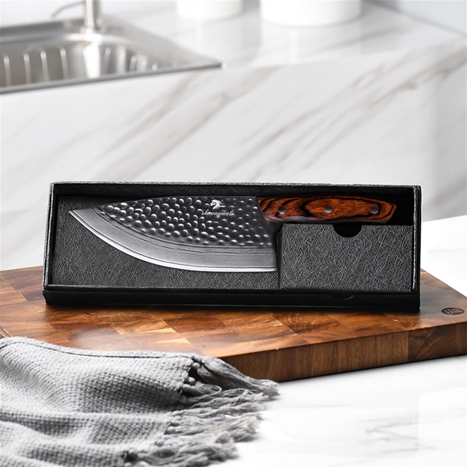 8-Zoll-Klebermesser Damaskus-Stahlküche Chefmesser-scharfer Fräser-Fleisch-Metzger-Schneidmesser mit Holzgriff Küchenmesser (Color : Cleaver Knife, Kitchen Knife Size : 8 inch)