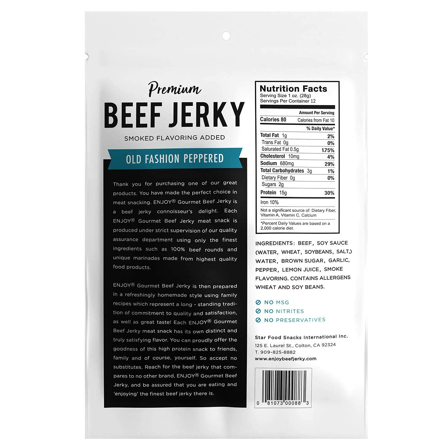 [Pack of 2] Enjoy Premium Beef Jerky, Smoked Flavoring Added (Old Fashioned Pepper) - 12 Ounce Family Large Pack