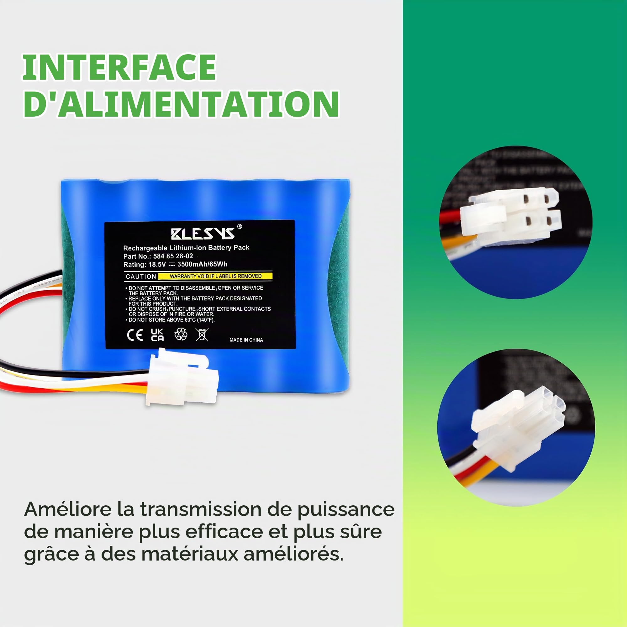 BLESYS 3500mAh Batterie pour Gardena Sileno City 250 500 (2017,2018) Sileno Life, Batterie de Remplacement pour Robot Tondeuse pour Husqvarna Modèles 589 58 62-01,584 85 28-02 [18,5V 65Wh]