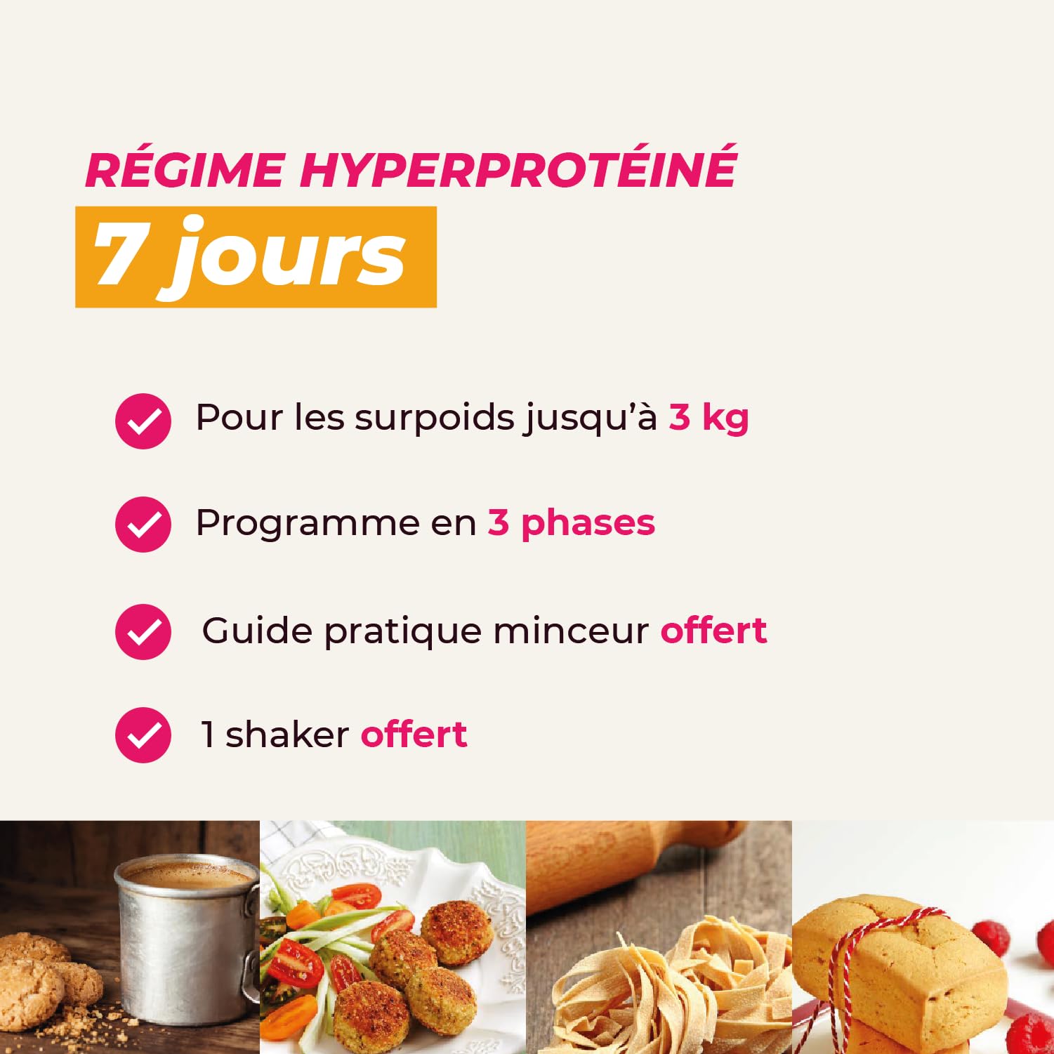 Régime hyperprotéiné 7 jours - Perte de poids jusqu'à 3 kilos - Pack de 17 produits + 1 shaker + 1 guide minceur avec programme détaillé