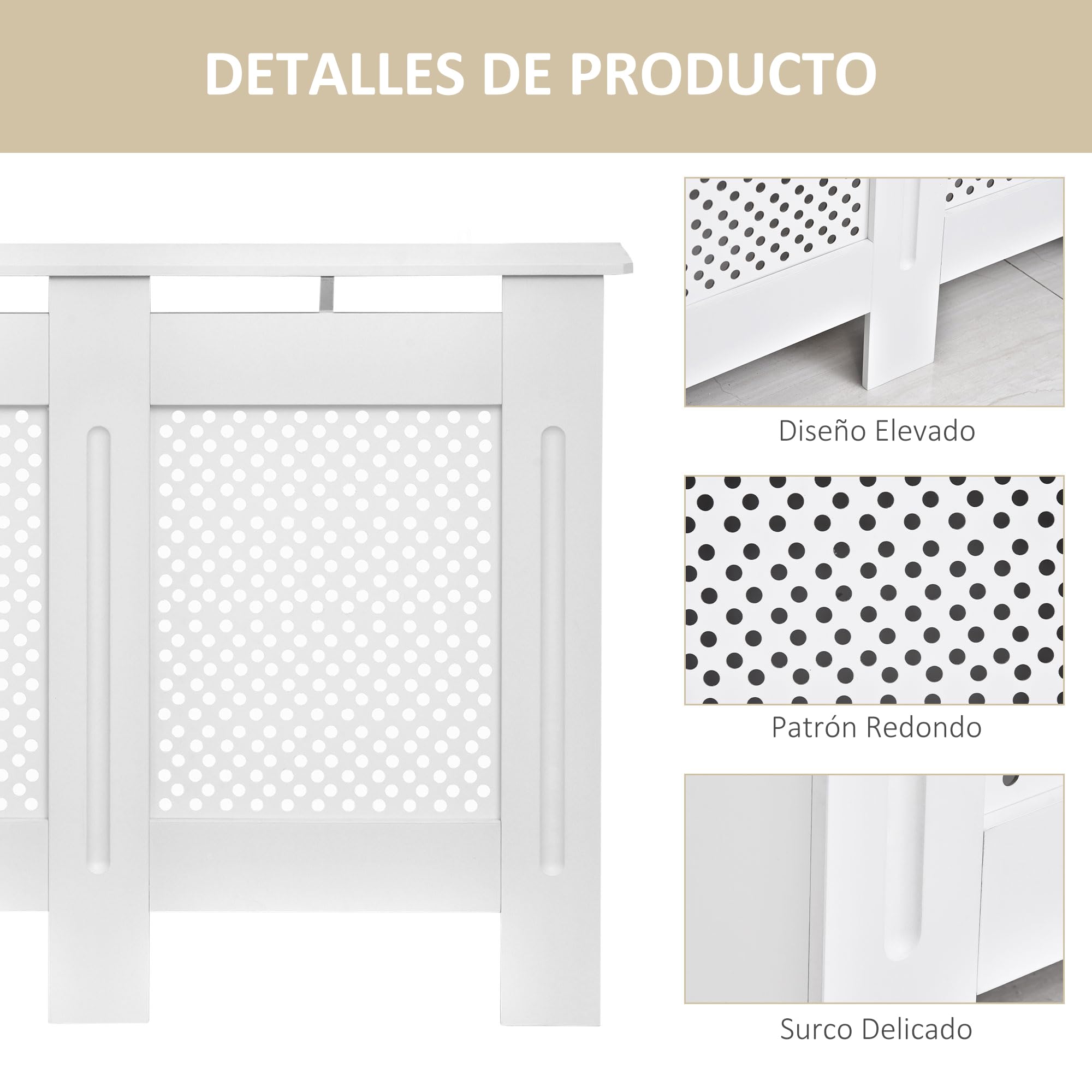 HOMCOM Cubre Radiadores, 111.5x19x82 cm, Cubierta para Radiador Moderna de MDF, con Estante Superior y Listones, para Salón, Dormitorio, Pasillo, Blanco
