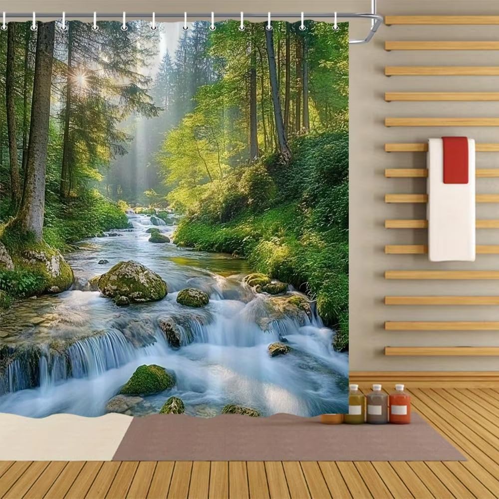 Rideau de douche imperméable cascade 75x190 cm avec crochets