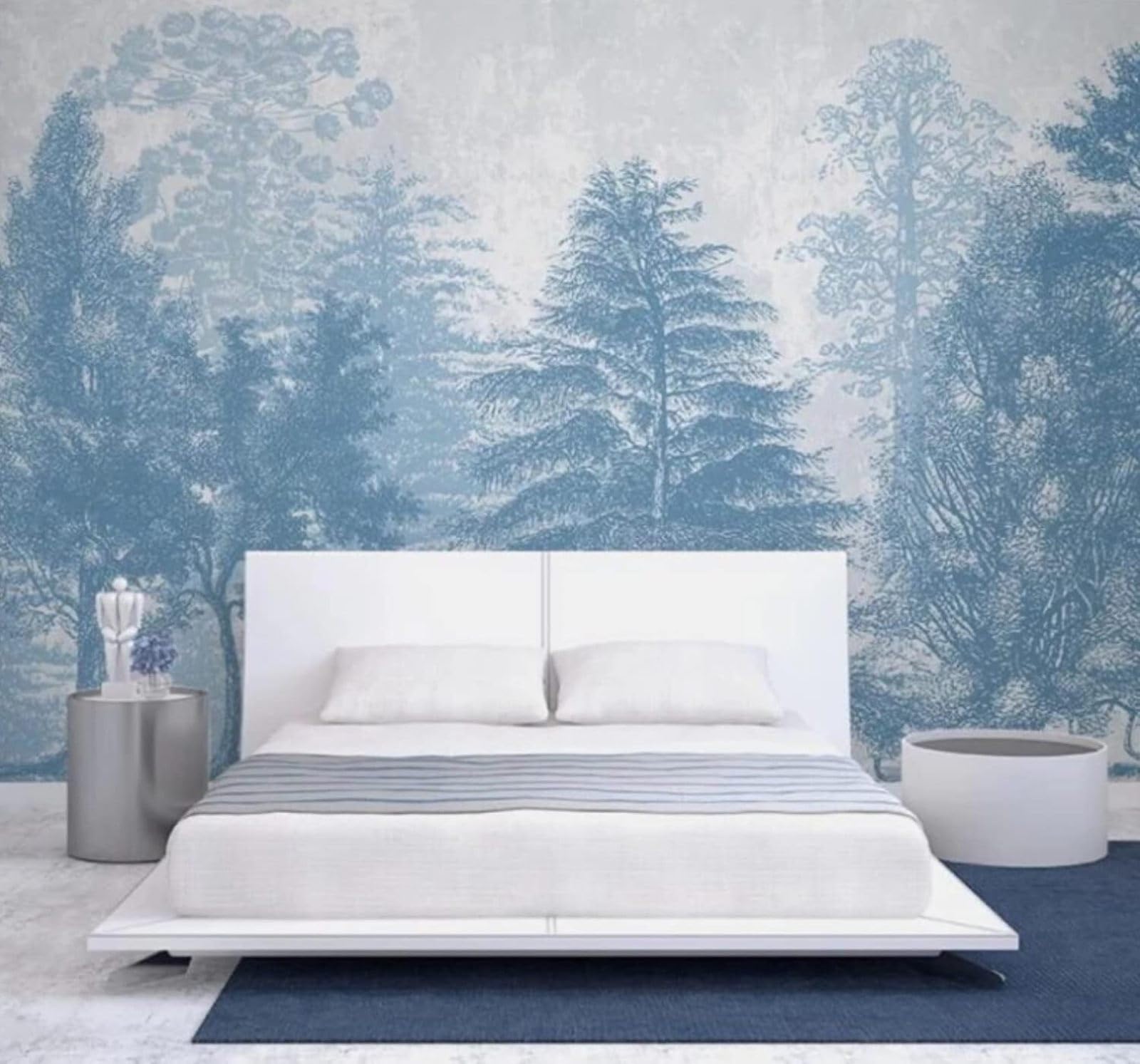 XLMING Hand Drawn Blue Forest Art Unique 3D Wallpaper Luxury Home Dining Decor Paste Sofa Living Room The Wall for Bedroom Mural-200cm×140cm