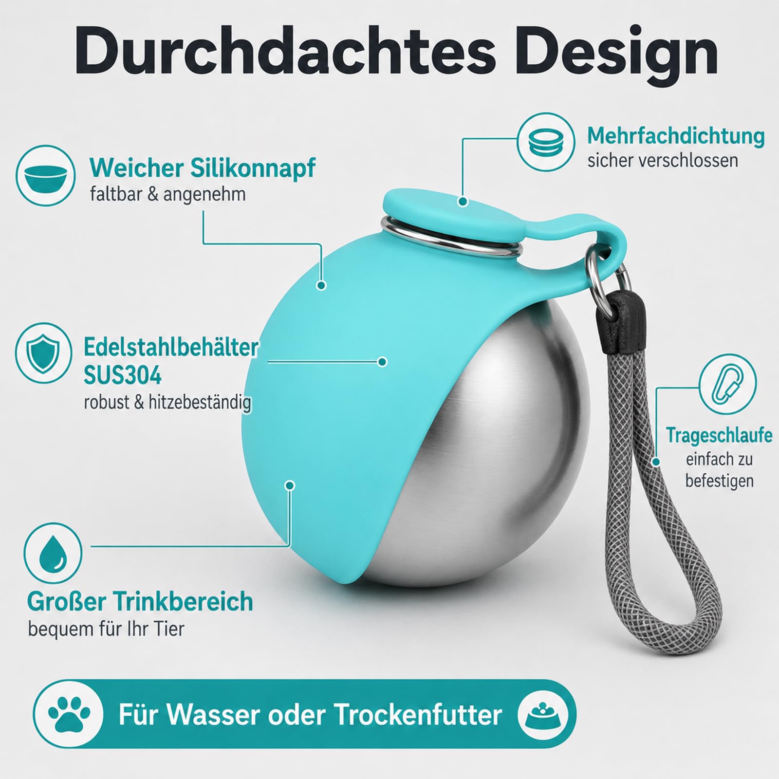 2-in-1 Reise-Trinkflasche für Hunde, Trinkflasche Hunde für Unterwegs, Hundetrinkflasche für Unterwegs mit Silikonnapf, 285 ml Edelstahl Trinkflasche mit Faltbarem Silikonnapf (4PCS)