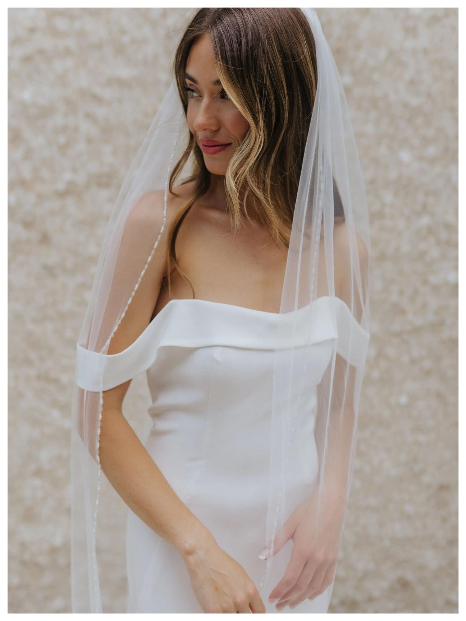 Abito Da Sposa Veli da sposa di cristallo perline 1 livello lunghezza punta delle dita velo matrimonio con bordo trim accessorio capelli tulle morbido pettine velo da sposa