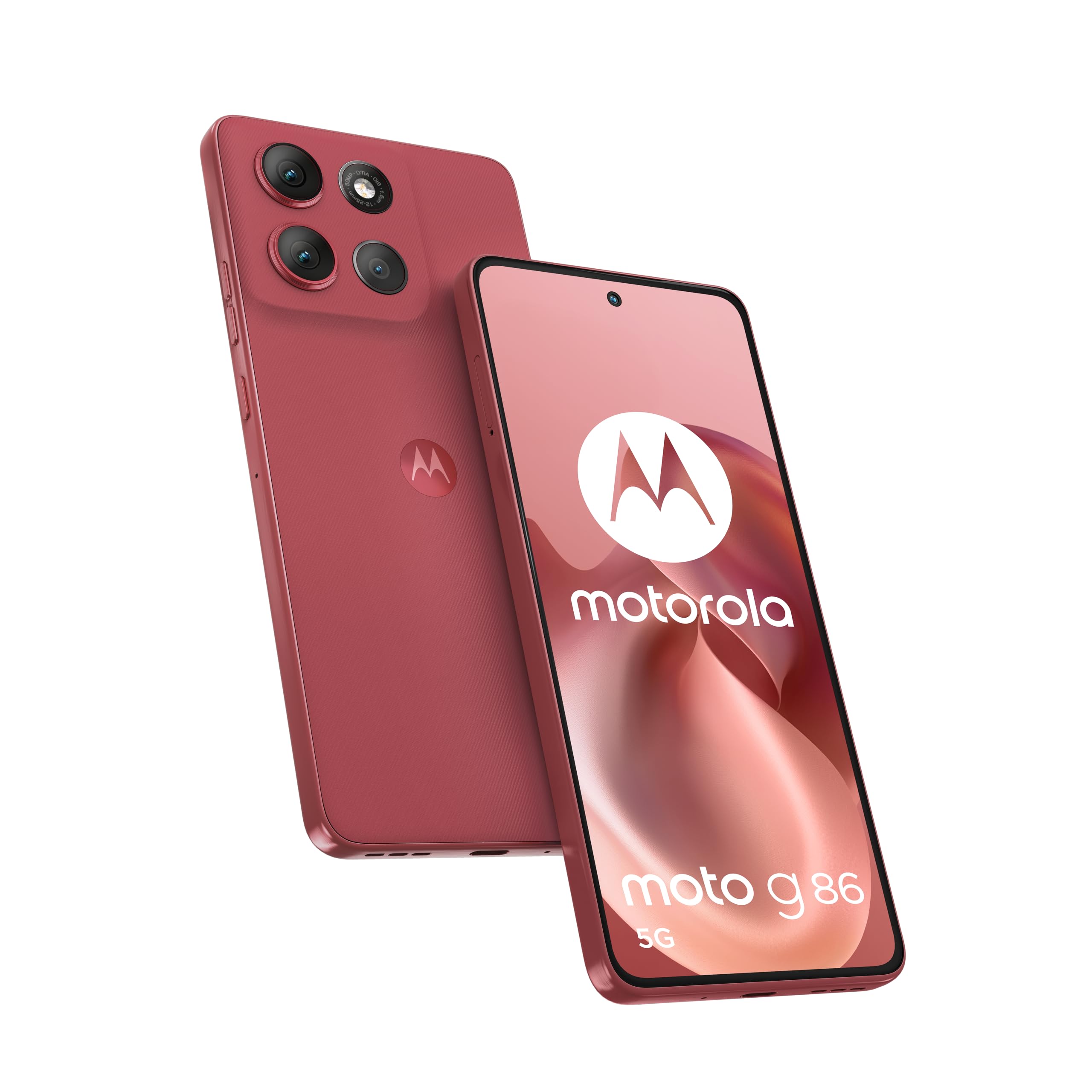 Moto g 86 8, 256 GB, odblokowany smartfon, ekran 6,67", aparat 50 MP, bateria 5200 mAh, chryzantema (czerwony), etui ochronne i kabel USB C w zestawie
