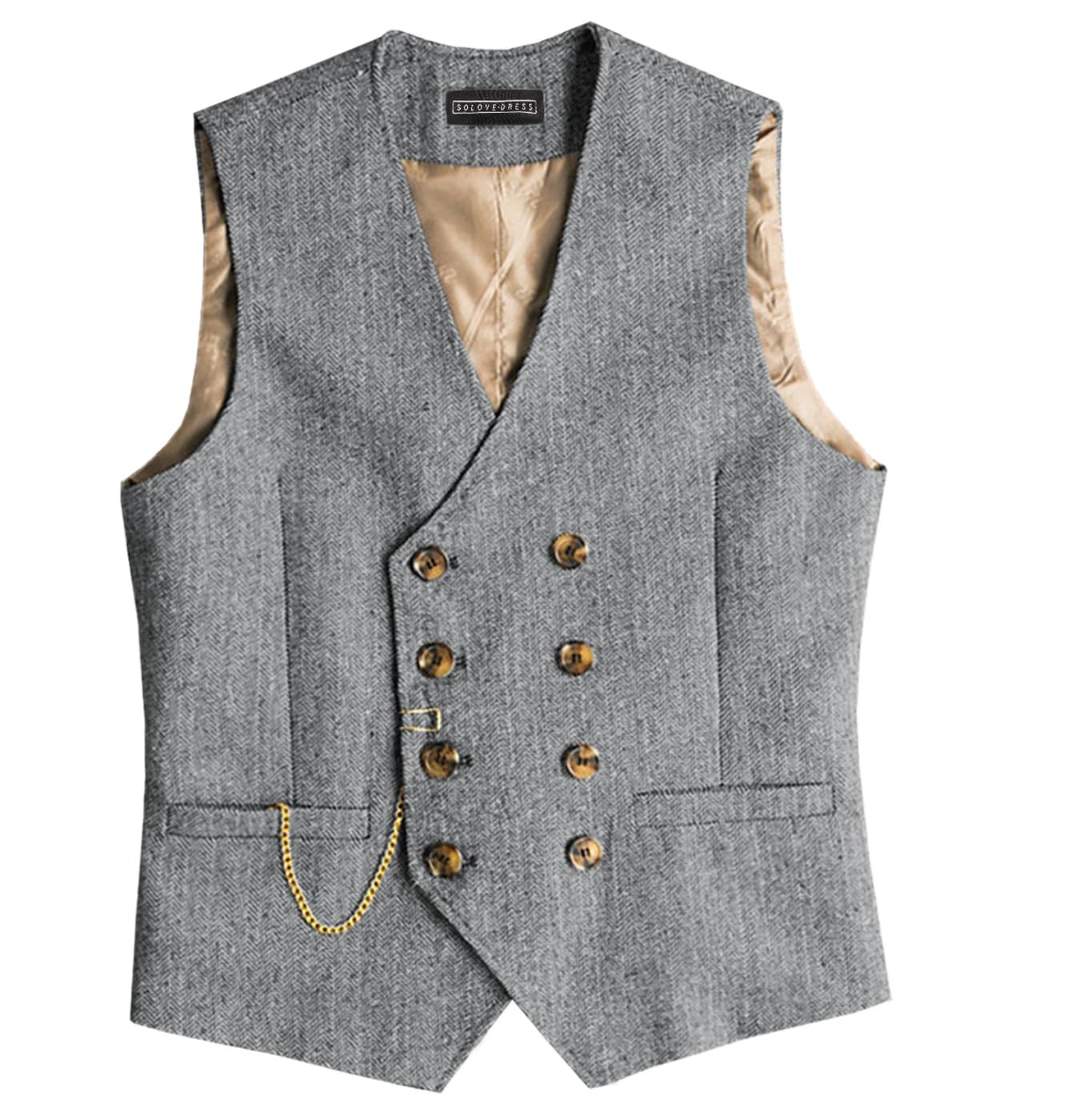 Solovedress Men's Silver Grey Classic Vintage Suit Waistcoat Double Breasted Suit Vest For Wedding And Party(,Xxxl)