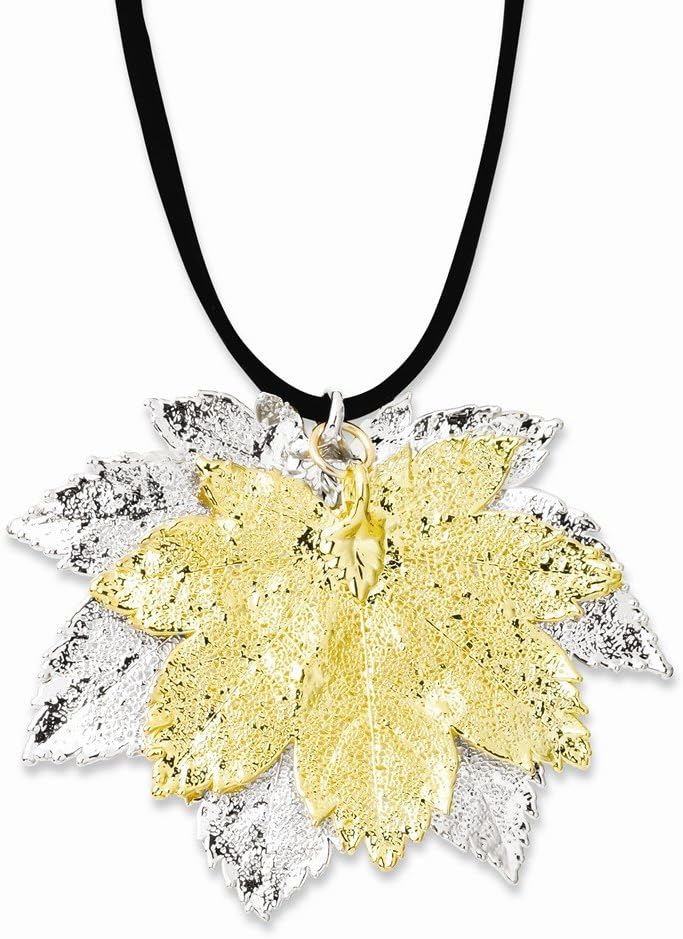 24k Gold Dipped Silver Double Full Moon Maple Leaf Necklace