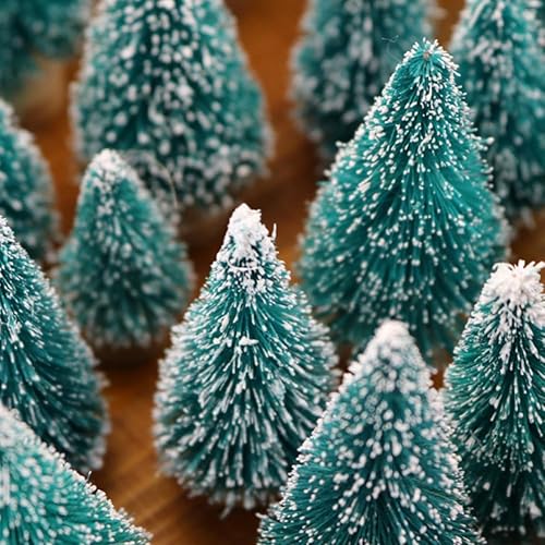 Miniatura 6 de 8 piezas de mini árbol de Navidad, pequeños árboles de Navidad artificiales con base de madera, árboles de cepillo para botellas, colores surtidos