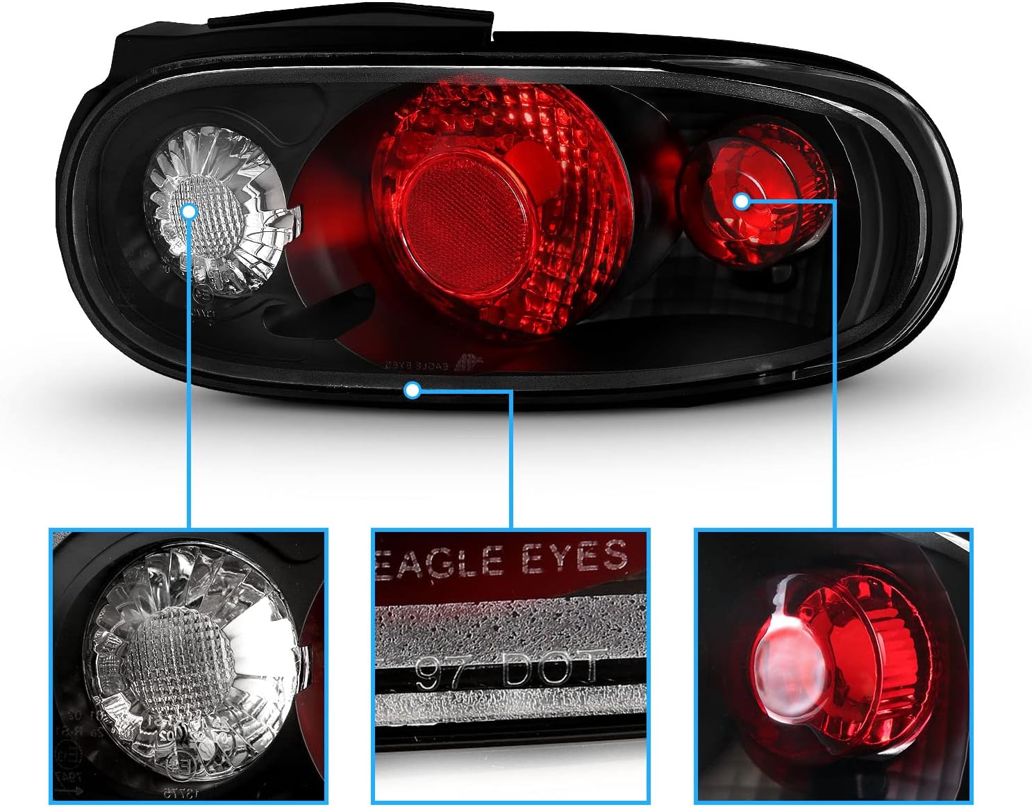 AmeriLite Black Replacement Taillights For 90-97 Mazda Miata - Passenger and Driver Side