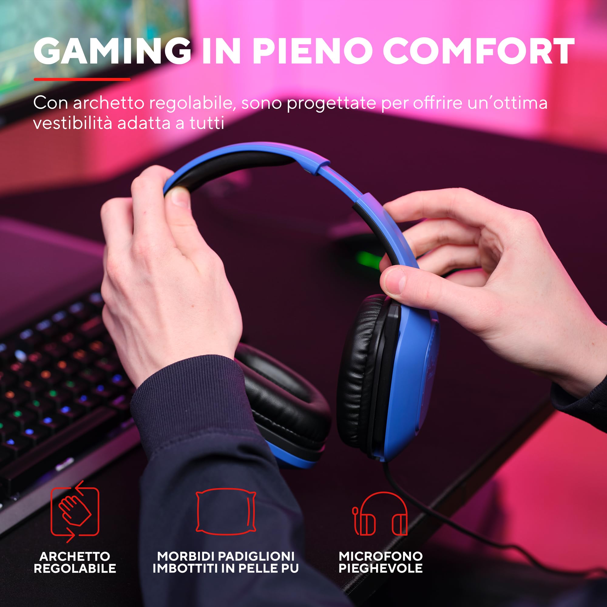Trust Gaming GXT 415B Zirox Cuffie Gaming Leggere con Driver da 50 mm per PC, Xbox, PS4, PS5, Switch, Mobile, Jack Audio 3.5 mm, Cavo 2m, Cuffie con Microfono Over-Ear - Blu