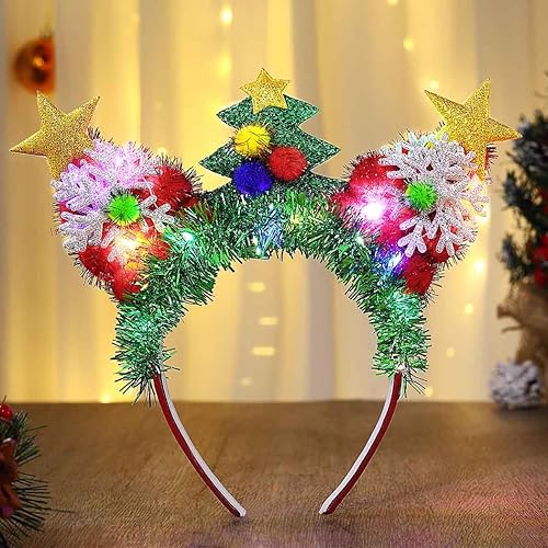 Miniatura 2 de JEWEKY Diademas iluminadas de Navidad, diadema de árbol de Navidad, copos de nieve, bandas para el cabello, diadema de Papá Noel, accesorios para el