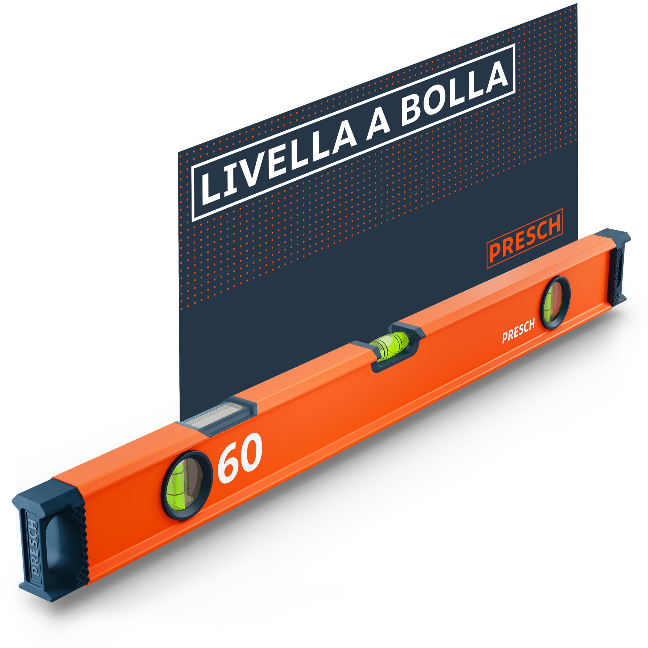 Presch Livella a bolla 60cm - Fiala infrangibile con pendenza 2% - Finestra di lettura verticale - Tappi antiscivolo innovativi - Superficie di misura precisa