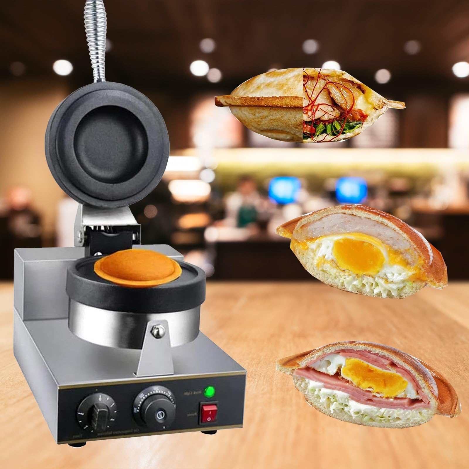 Machine à hamburgers électrique : gaufrier rond avec minuterie pour snacks faits maison
