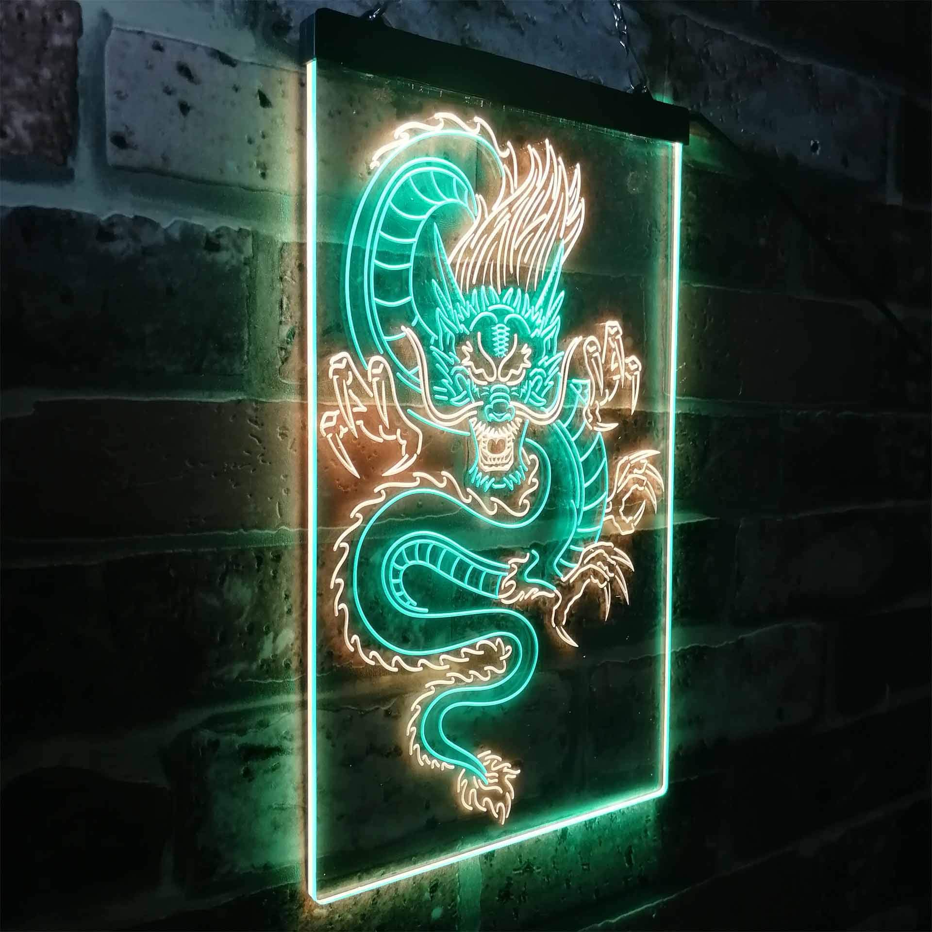 Chinese Dragon Room Display Dual Color LED Enseigne Lumineuse Neon Sign Vert et jaune 400 x 600mm st6s46-i3225-gy