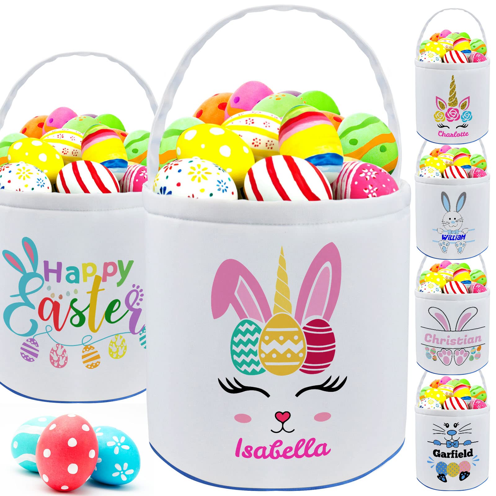 Personalized Easter Basket with Name for Girls Boys Kids, Custom Easter Buny Basket Gift Bags for Easter Eggs Hunt