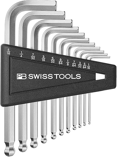 PB SWISS TOOLS - 12 llaves en L de acero plateado con extremos de bola para tornillos hexagonales (pulgadas), modelo #212Z.H-12 CN, set en un