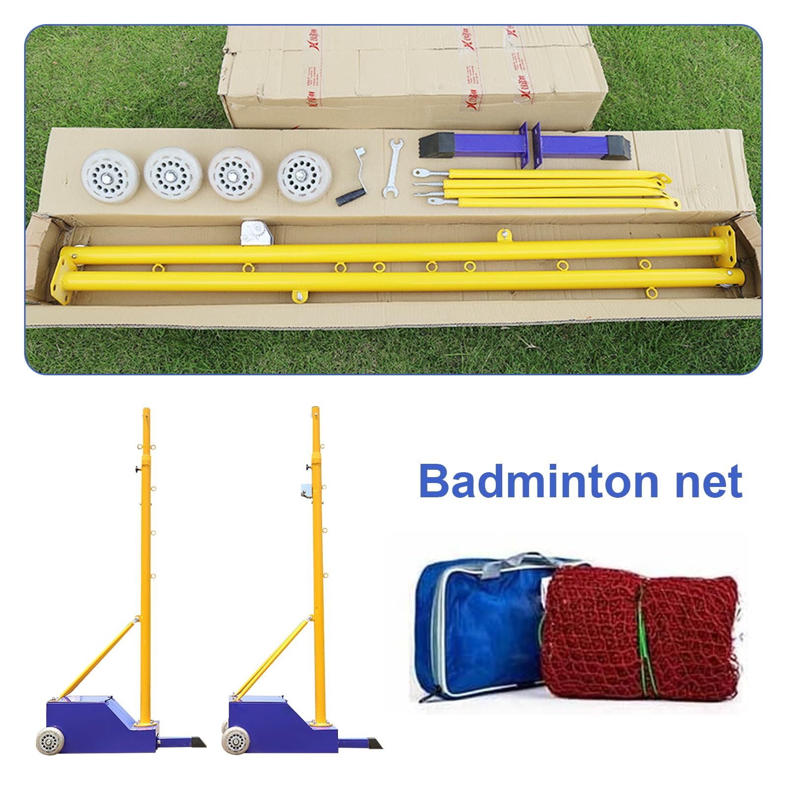 Badminton-/Volleyball-Stangen- und Netzpaket - Tragbares Volleyballnetz für den Garten, freistehendes Badmintonplatz-Trainingsnetz für drinnen oder draußen, Volleyballnetzständer m