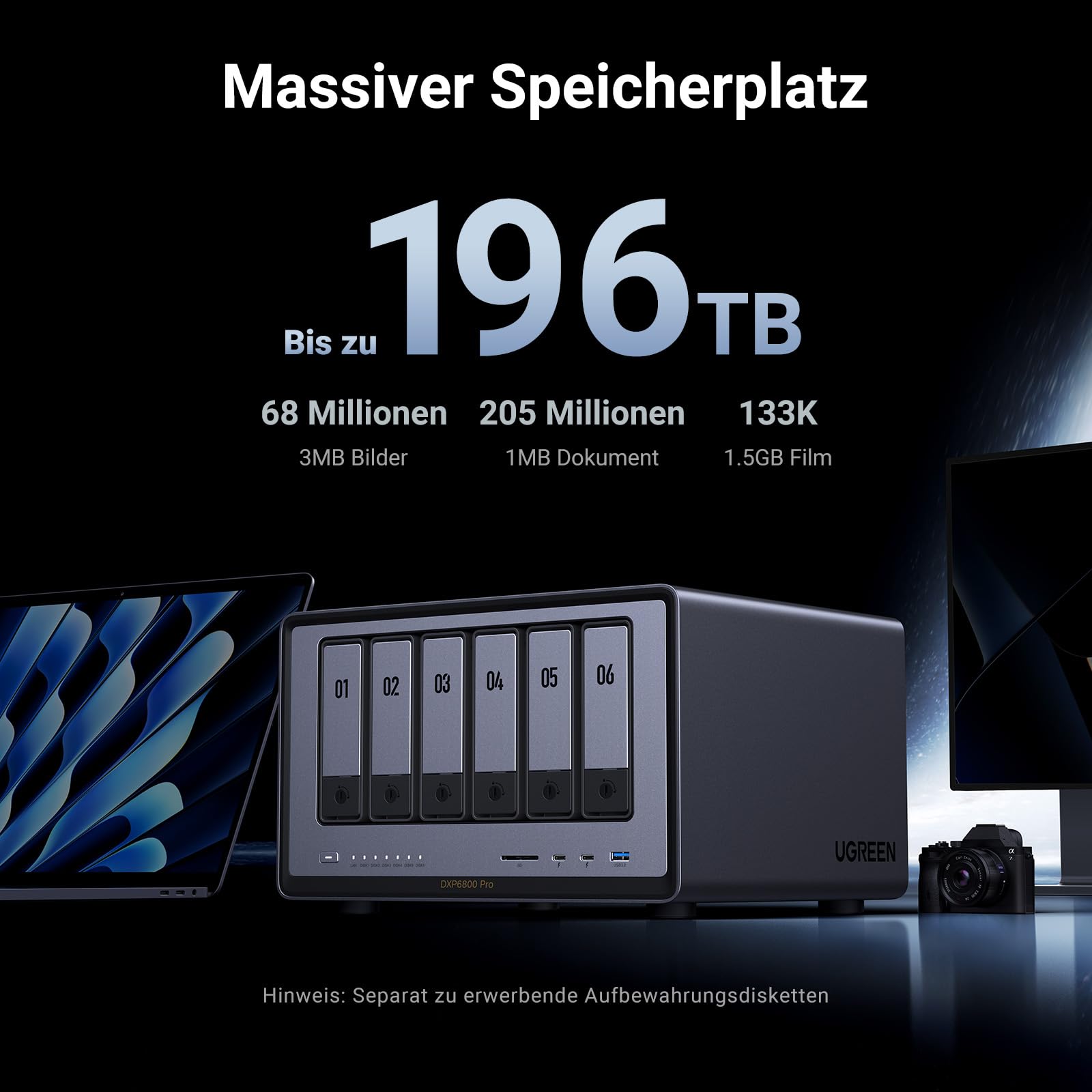 UGREEN NASync DXP6800 Pro 6-Bay NAS Server mit USB 2.5G LAN Adapter(Diskless)