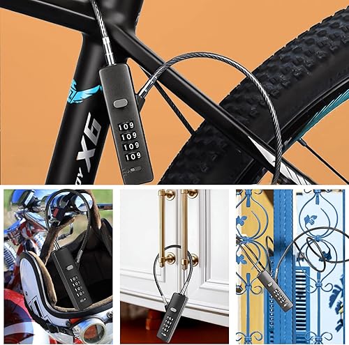 Miniatura 7 de DELSWIN Cerraduras de cable con combinación, cerradura de puerta de 4 dígitos con 3 cuerdas de acero (9 pulgadas23.6 pulgadas47.2 pulgadas), bloqueo