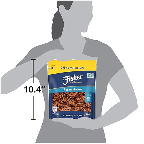 Vista 7 de Fisher Chef's Naturals Pecan Halves 24 oz Resealable Bag, Unsalted Raw Nuts for Cooking, Baking & Snacking, Healthy Snacks for Adults, Vegan