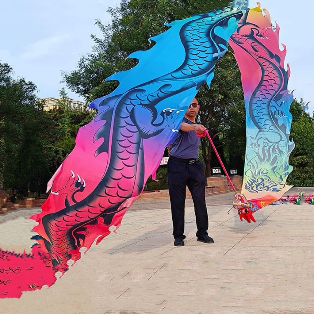 DSJUGGLING Flowy Dragon Body Accessories, Multi-Patterned Silk-Like Dragon Body Ribbon Streamer Used for Dragon Poi Combo Optional Equipment (Black Claw Dragon, 26.2 FT(8 Meters))