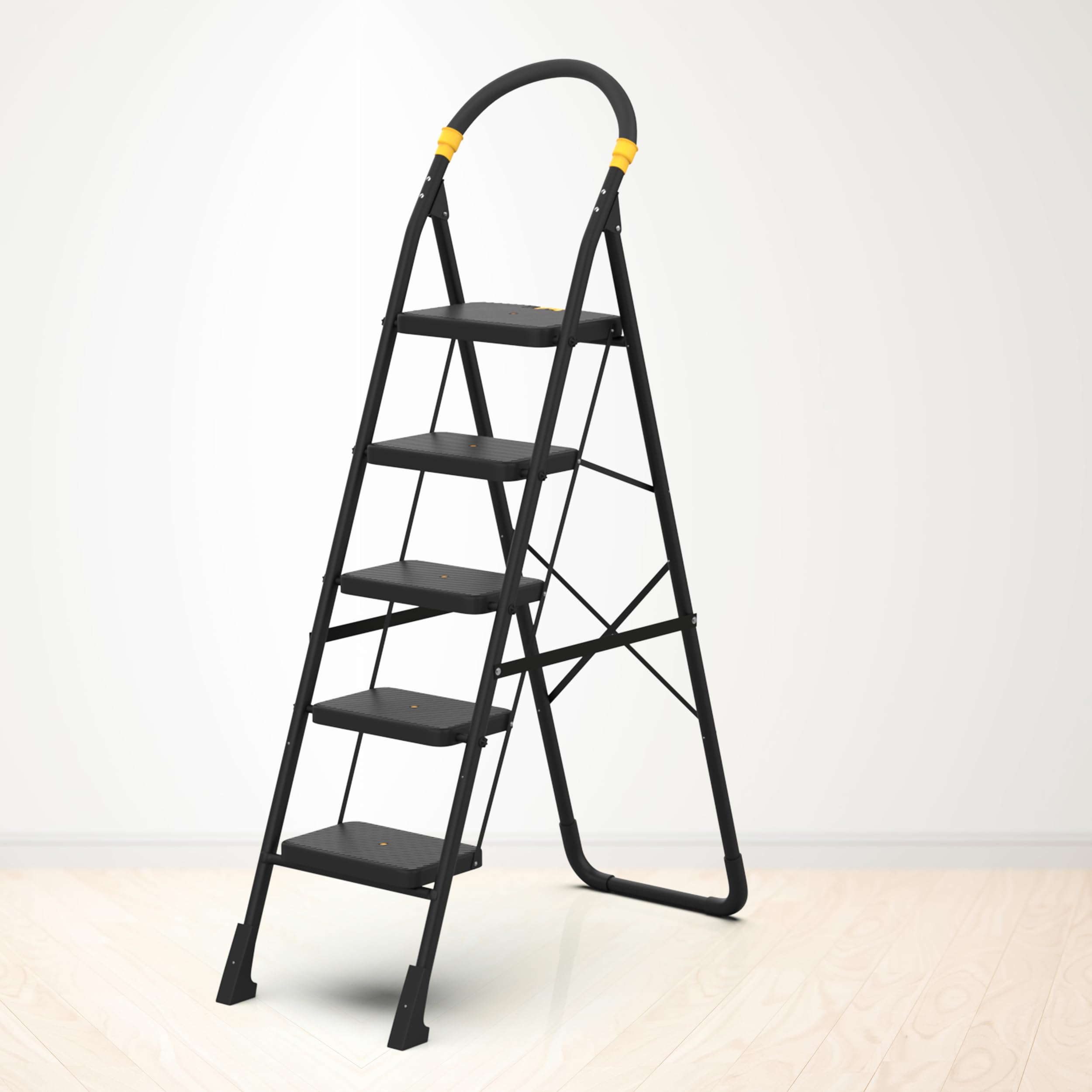 Asian Paints TruCare Home Ladder, Foldable with 5 Slip-Resistant Steps, Durable, Heavy Duty, Anti-Skid Steel Ladder | Guard Rail for Safety (5 Steps, Black) (B0BJW1KF1V) Amazon Price History, Amazon Price Tracker