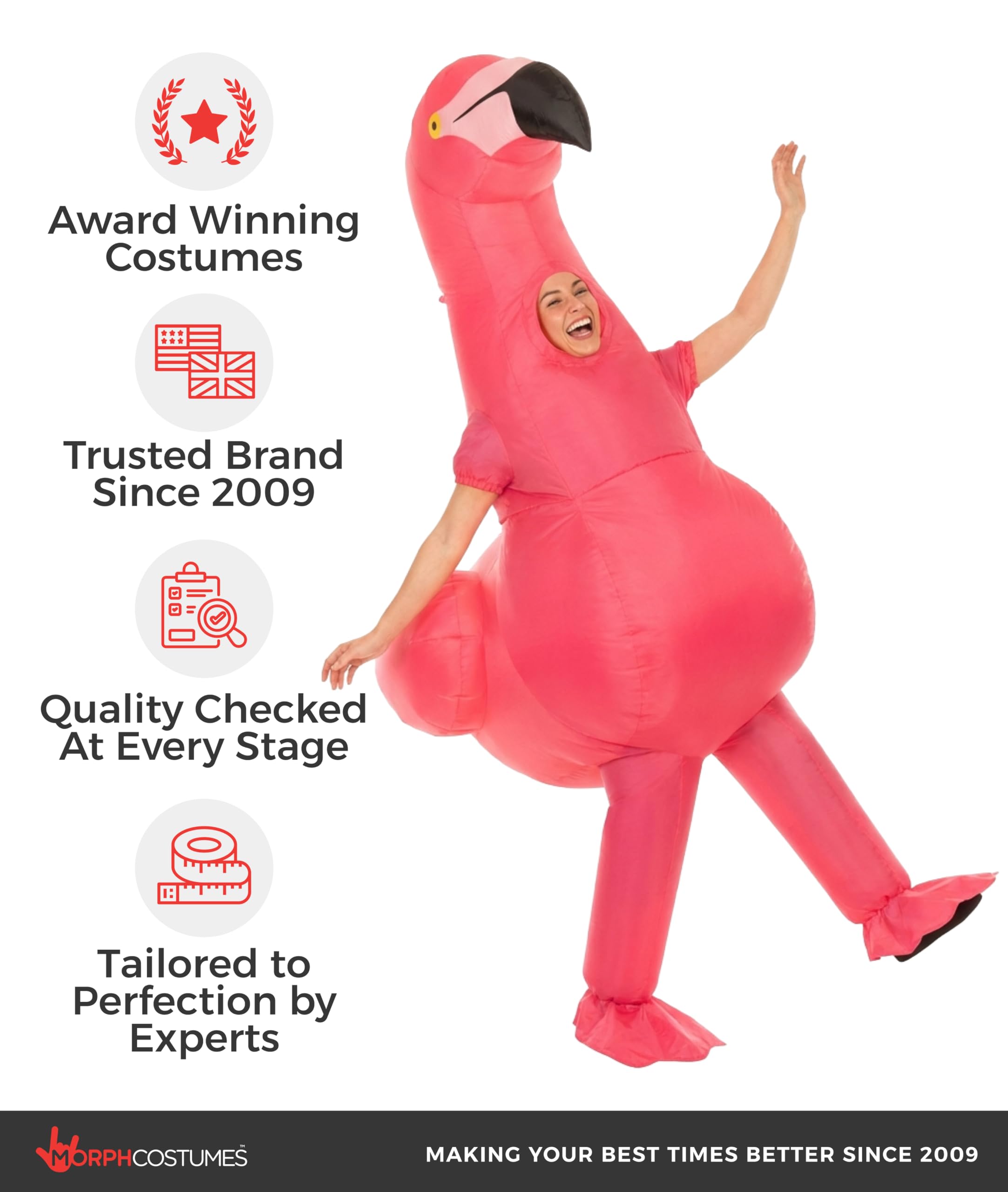 Morph Aufblasbares Flamingo Kostüm für Erwachsene, lustiges Tierkostüm für Karneval, Fasching oder Halloween