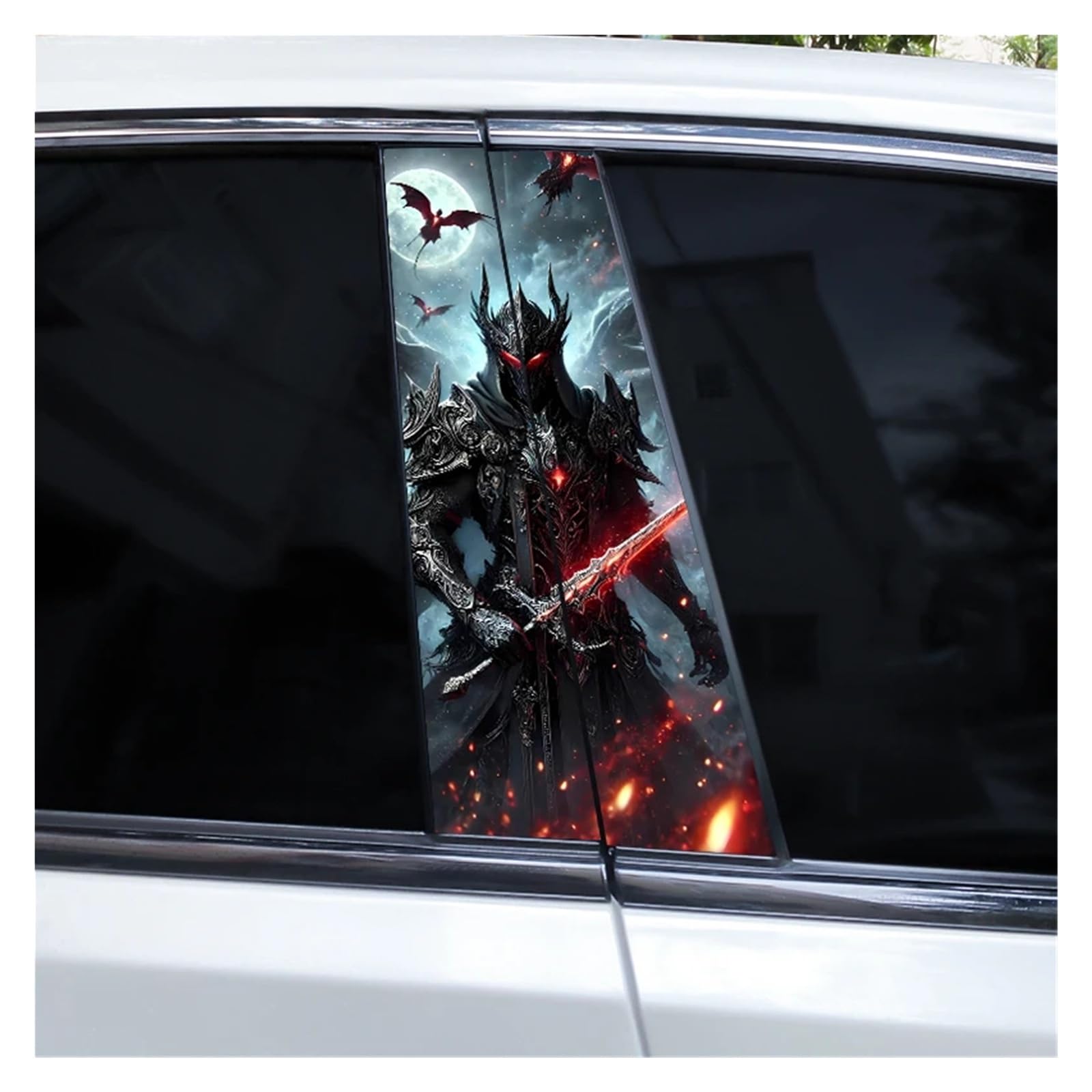 Car Side Decals 2pcs Knight Warrior Skull Car B Pillar Sticker DIY Door Modeling Center Column Decal(Style F)