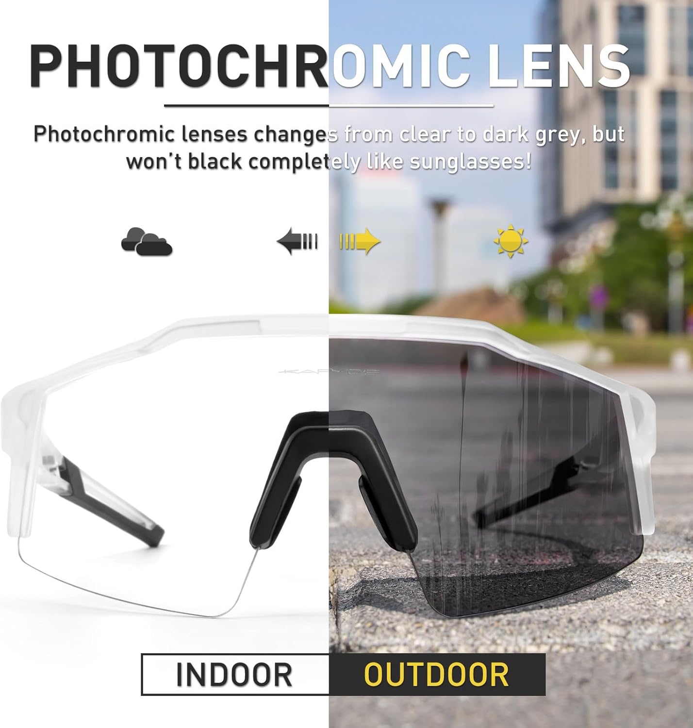 KAPVOE Photochromic Cycling Glasses Men Women Clear Transition Mountain Bike Sunglasses Sports Baseball Running - K9023 - Image 3