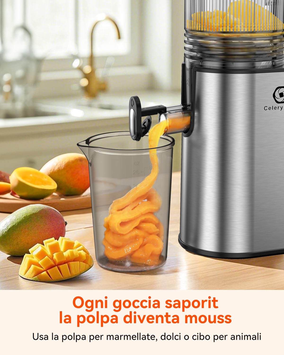 Estrattore di Succo a Freddo, Estrattore di Frutta e Verdura con Calibro 130mm, 1,8L, 250W, BPA-Free, Estrattore Verticale con Funzione Inversa, Facile Pulizia, Acciaio Inox