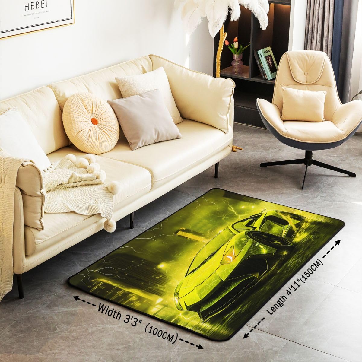 Homewish Dywaniki samochodowe Speed 100 x 150 cm do sypialni salonu - żółty rozjaśniający samochód nowoczesny dywan podłogowy samochód wyścigowy duże dywany sporty ekstremalne gra nie gubi włosia